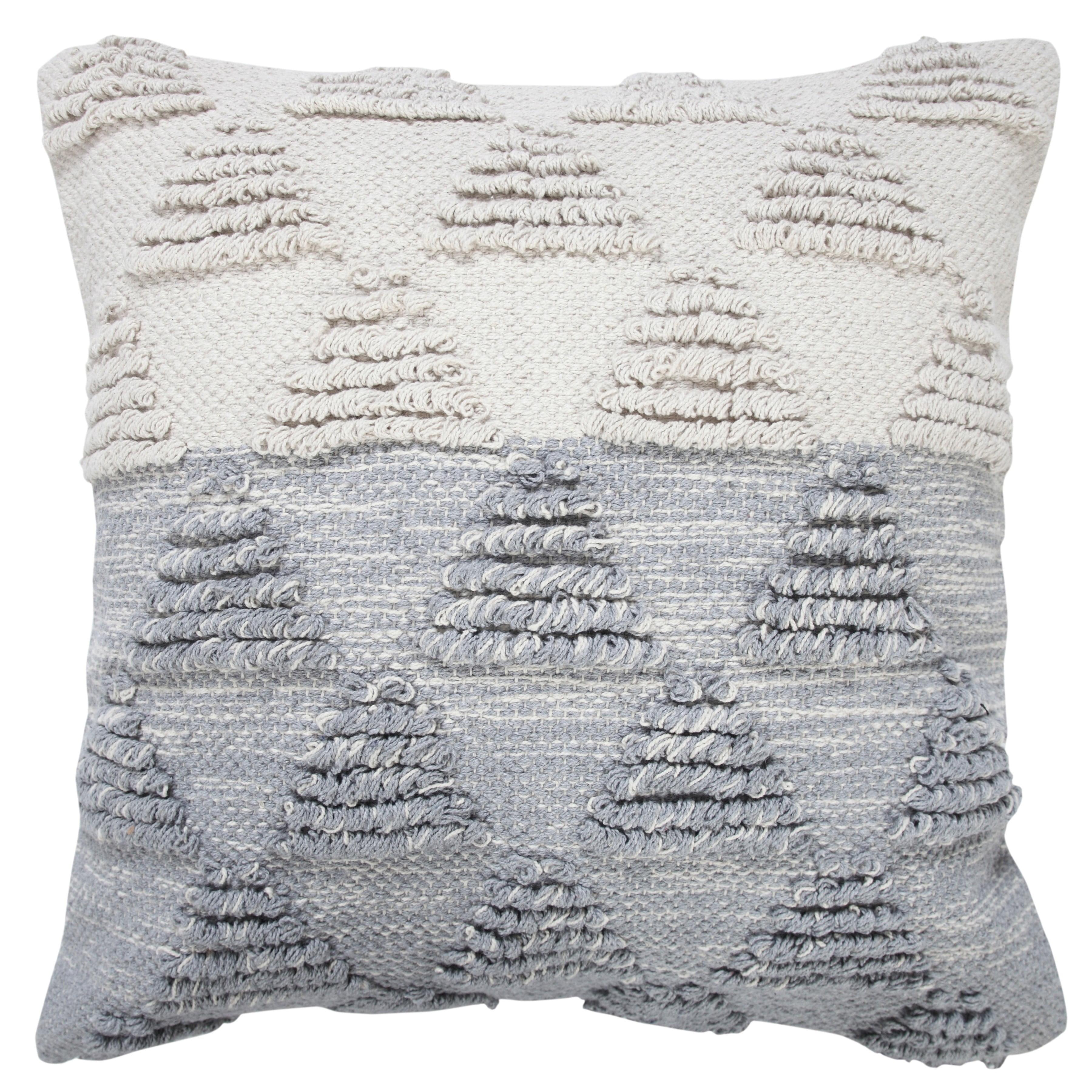 Hand-Woven Gray and White Geometric Organic Cotton Pillow Cover