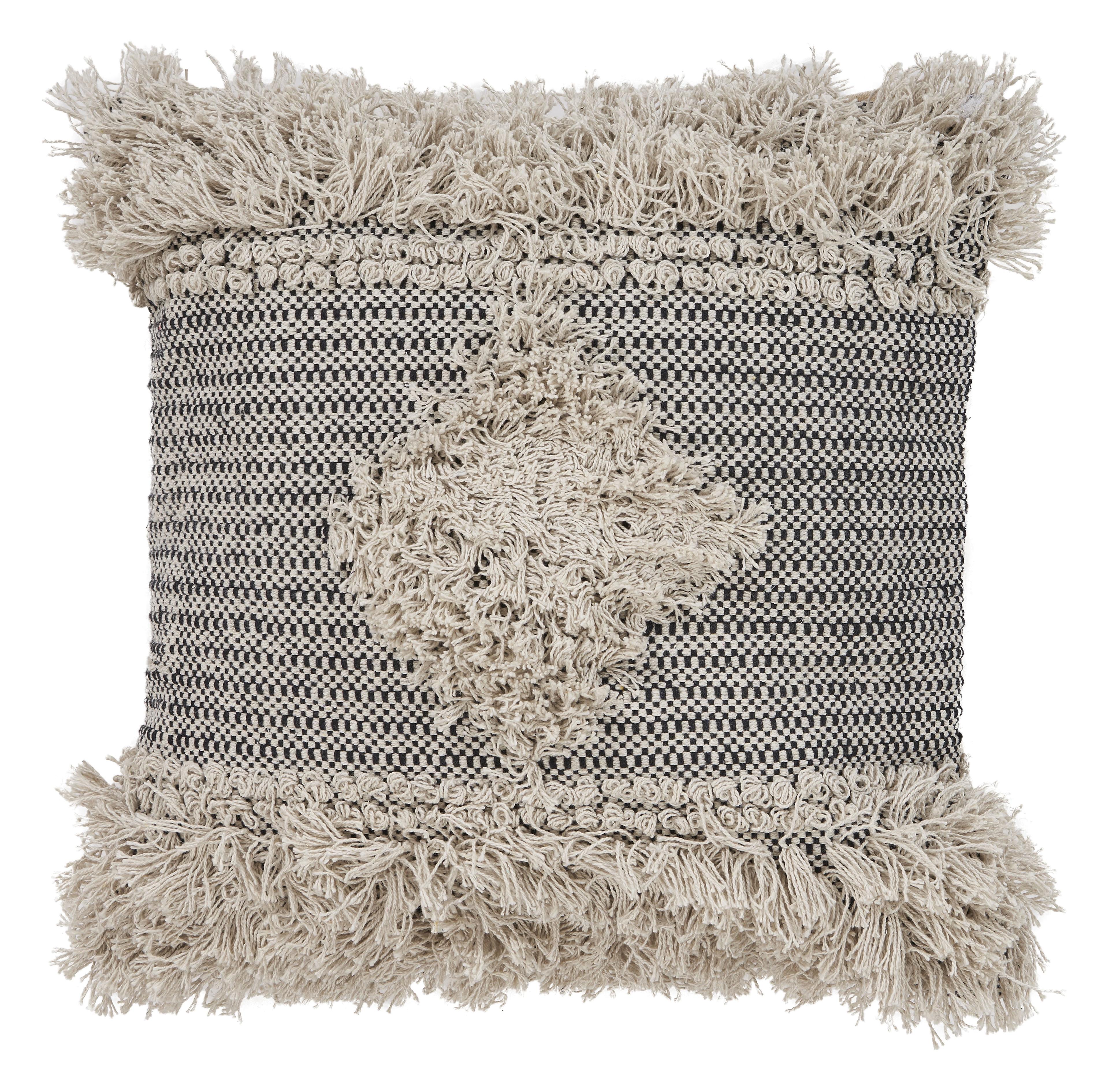 Ox Bay 20" Square Hand-Woven Gray and White Organic Cotton Pillow Cover