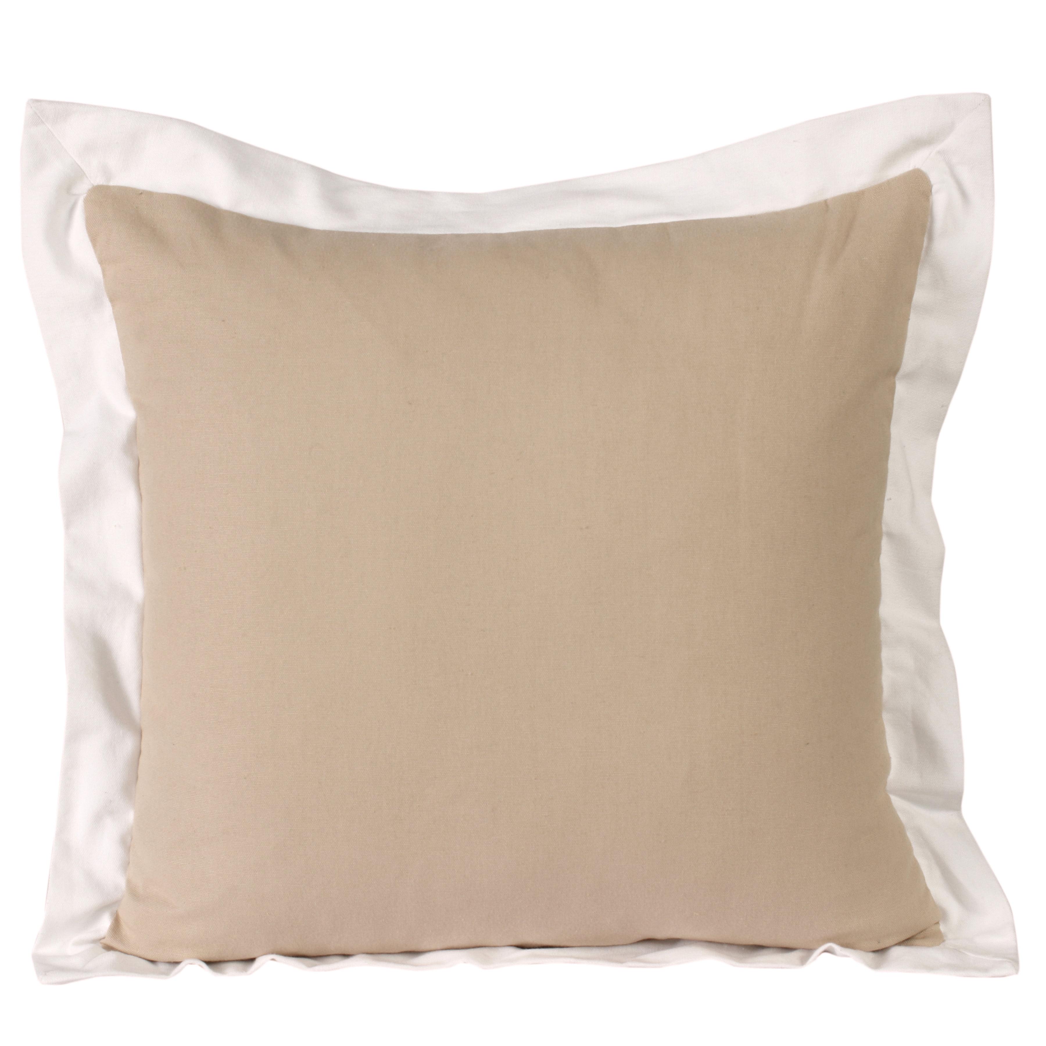 Ox Bay 20" Tan and White Hand-Woven Organic Cotton Pillow Cover