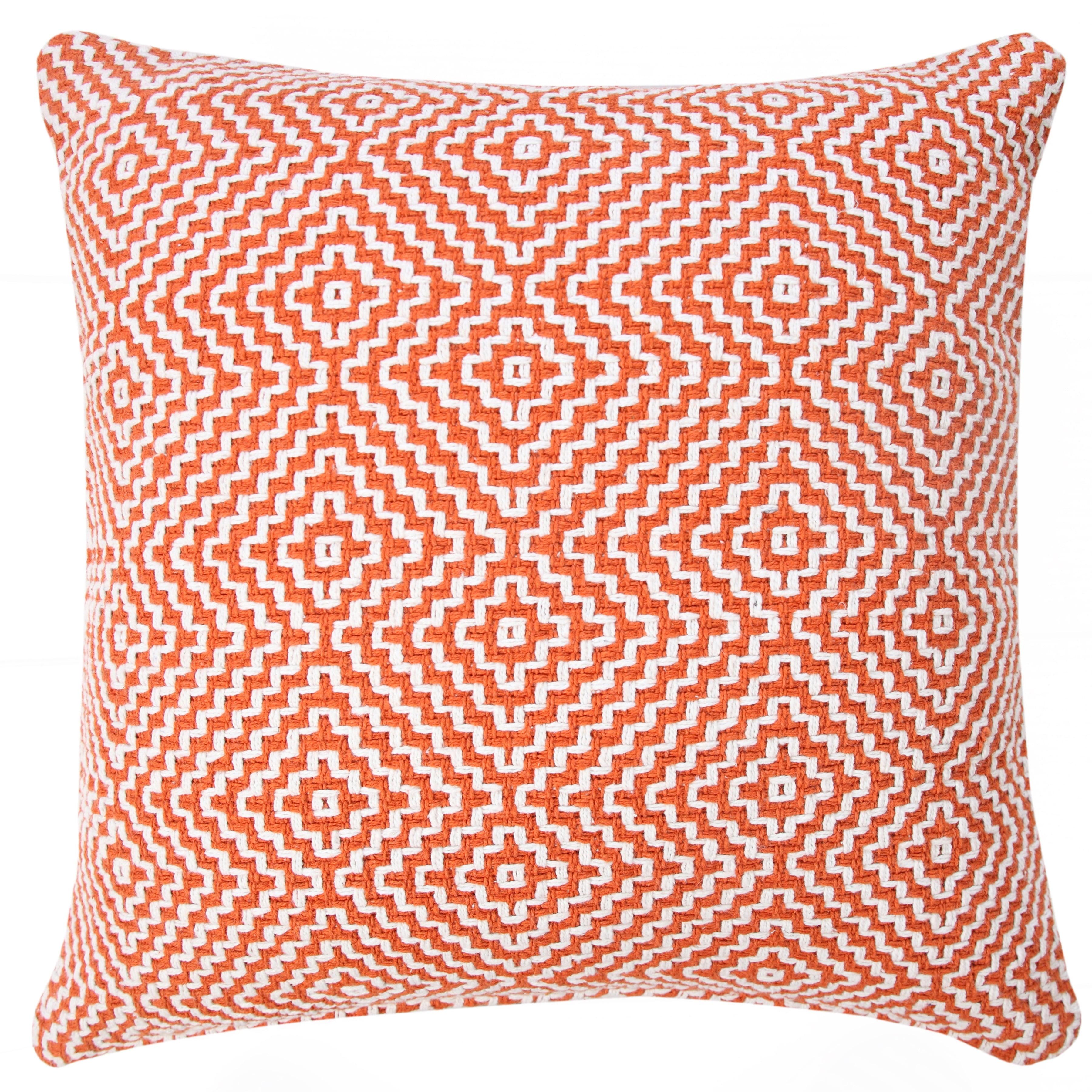 Modern Bohemian Coastal 20" Square Orange and White Cotton Throw Pillow