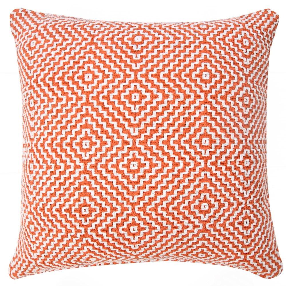 ZeaZu 20" X 20" Orange And White 100% Cotton Geometric Zippered Pillow