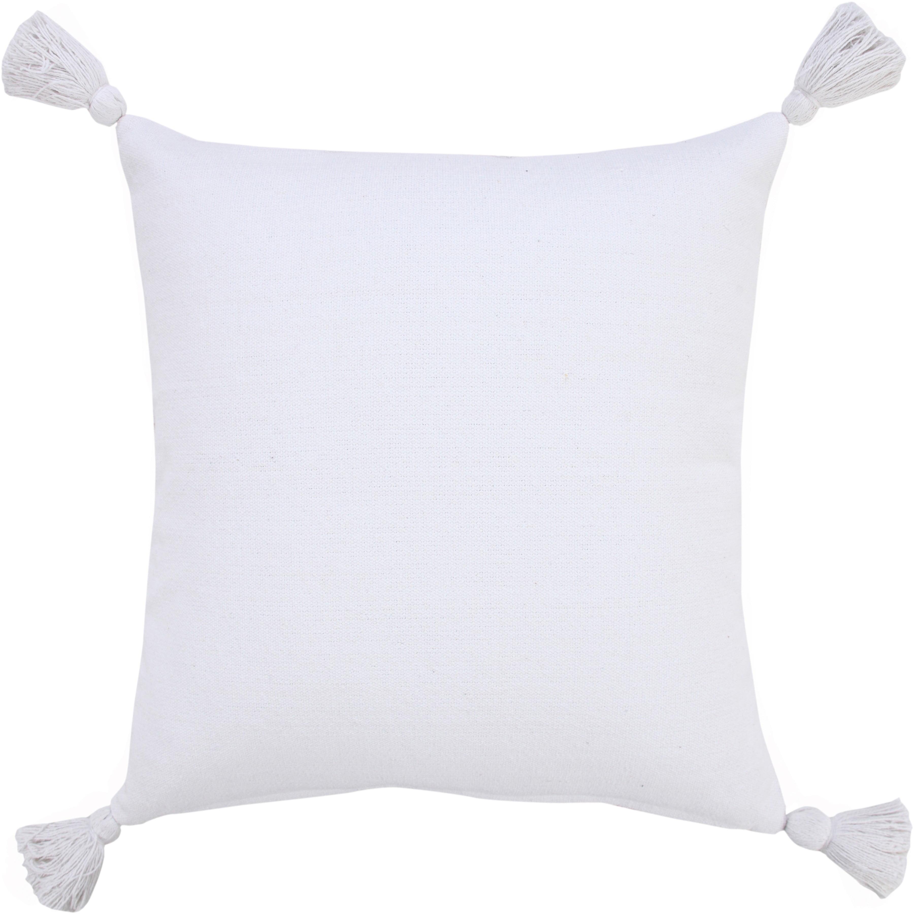 White Cotton Square Throw Pillow with Tassels