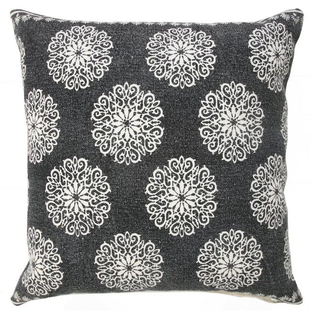 Ox Bay 20" x 20" Traditional, Bohemian, Vintage, Cottage Black, White, Multi-color Floral Cotton Throw Pillow , Zip Closure