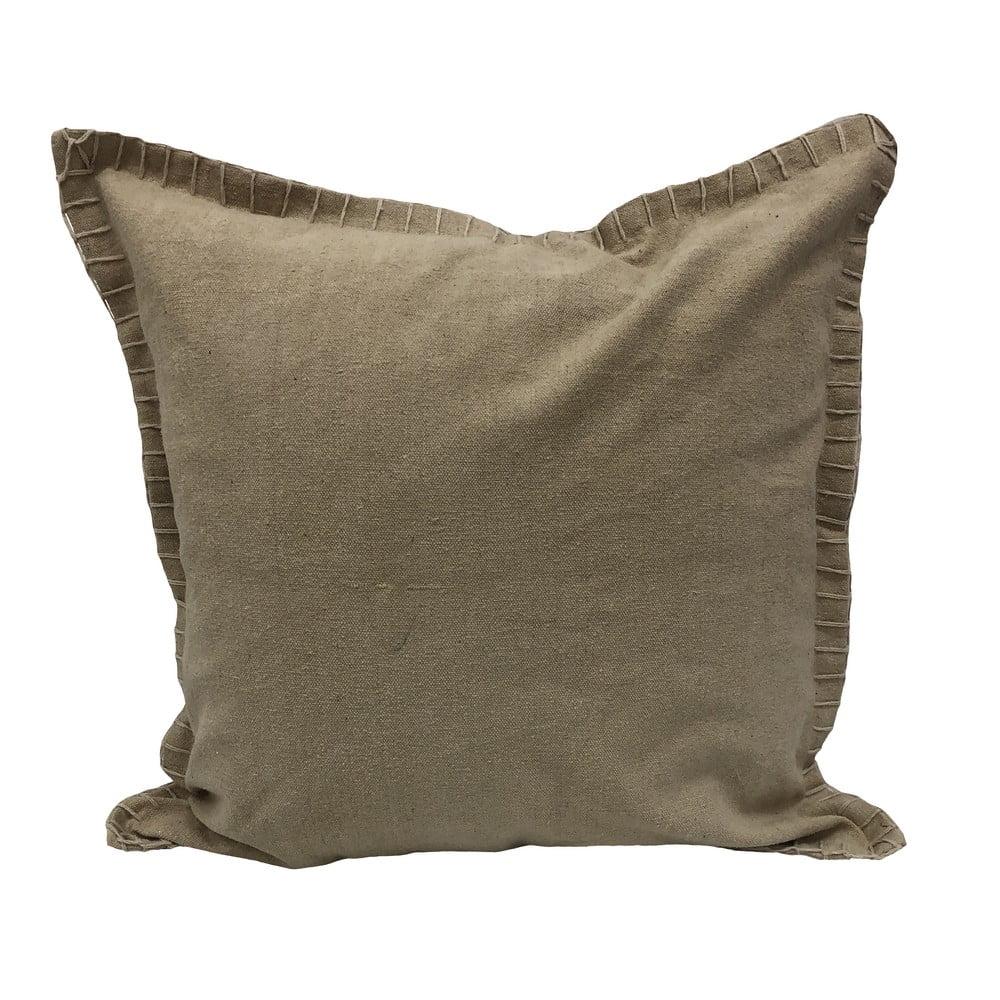 Tan Square Cotton Embroidered Border Throw Pillow