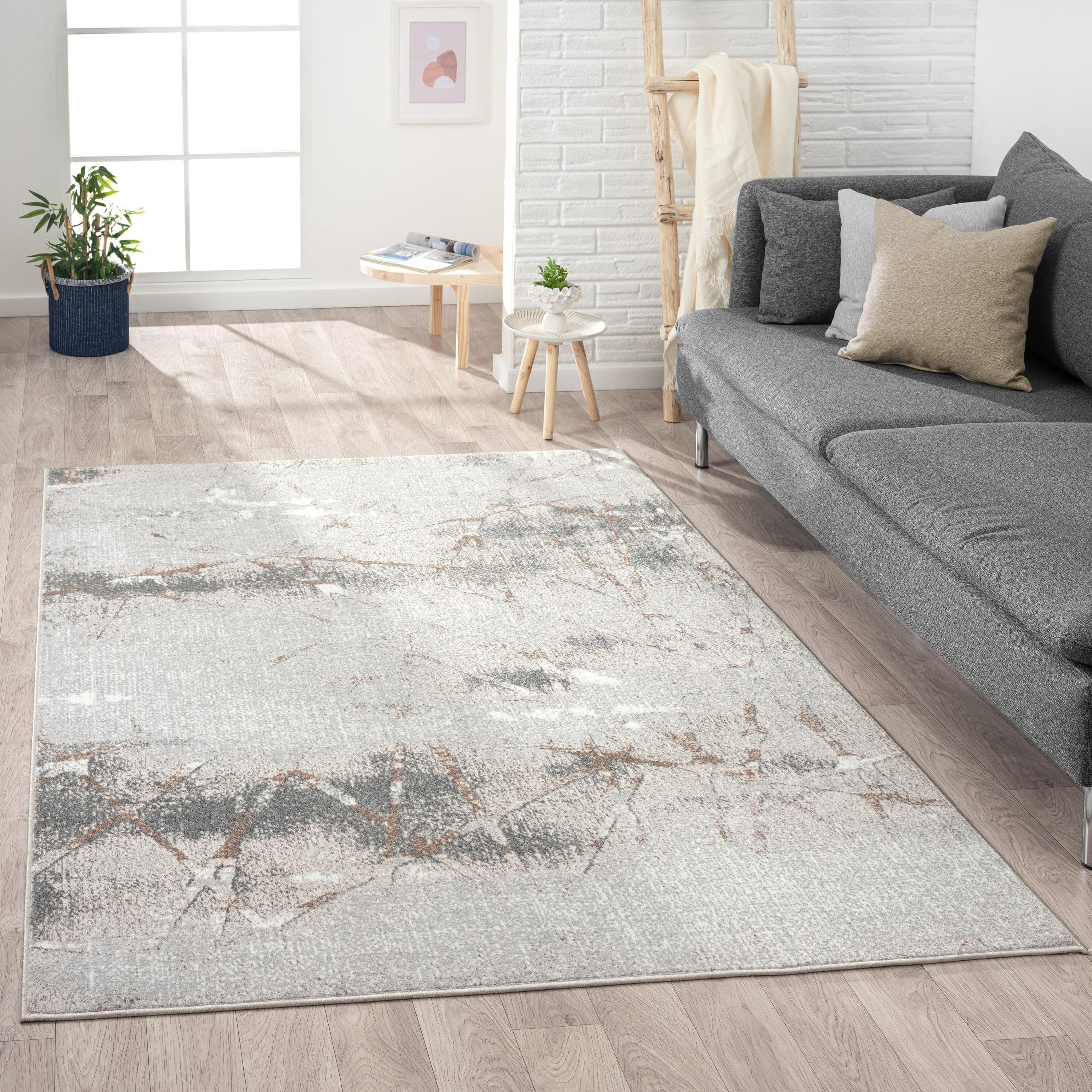 Gray Abstract Synthetic 5' x 7' Reversible Area Rug