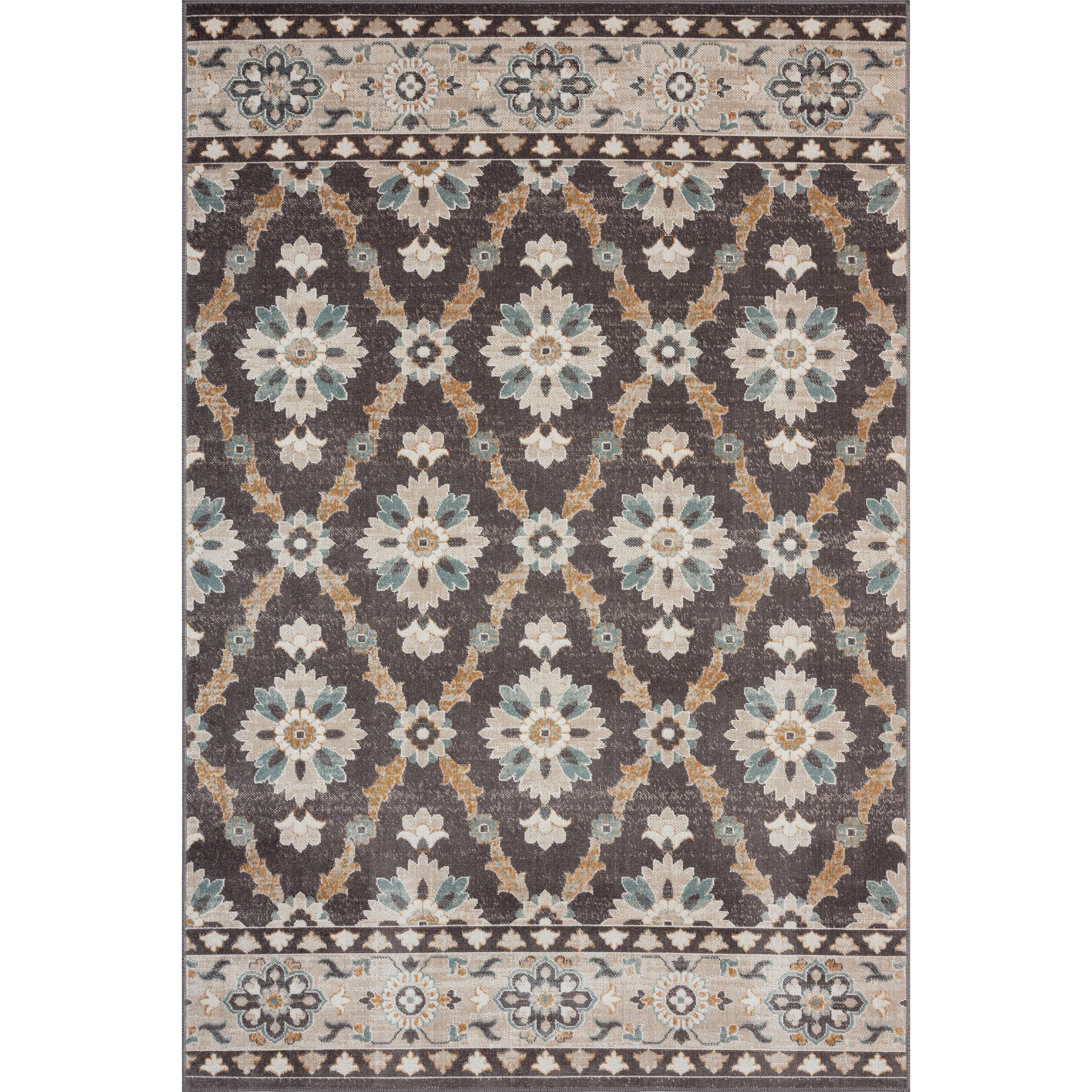 Reversible Rectangular Blue Floral Easy-Care Synthetic Area Rug