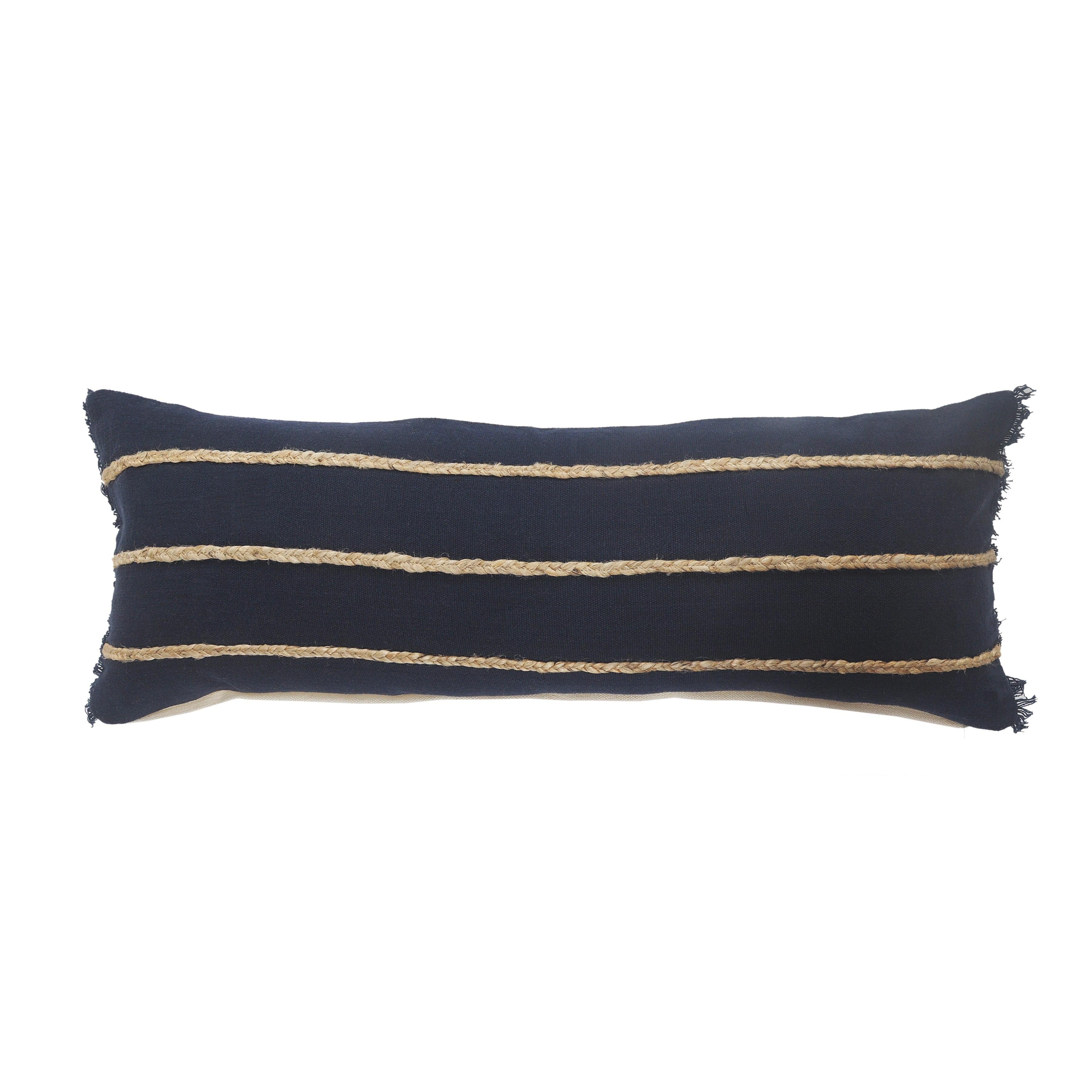 Navy and Tan Jute Braided Rectangular Lumbar Pillow