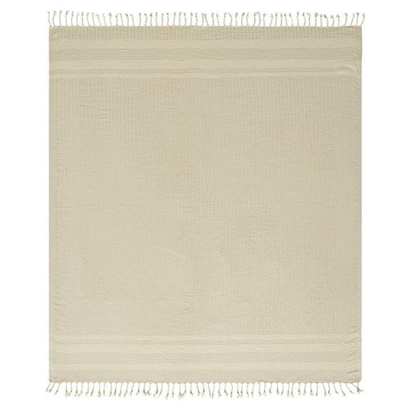 Ox Bay Beige Striped Ultra-Soft Turkish Cotton Throw Blanket, 50" x 60"