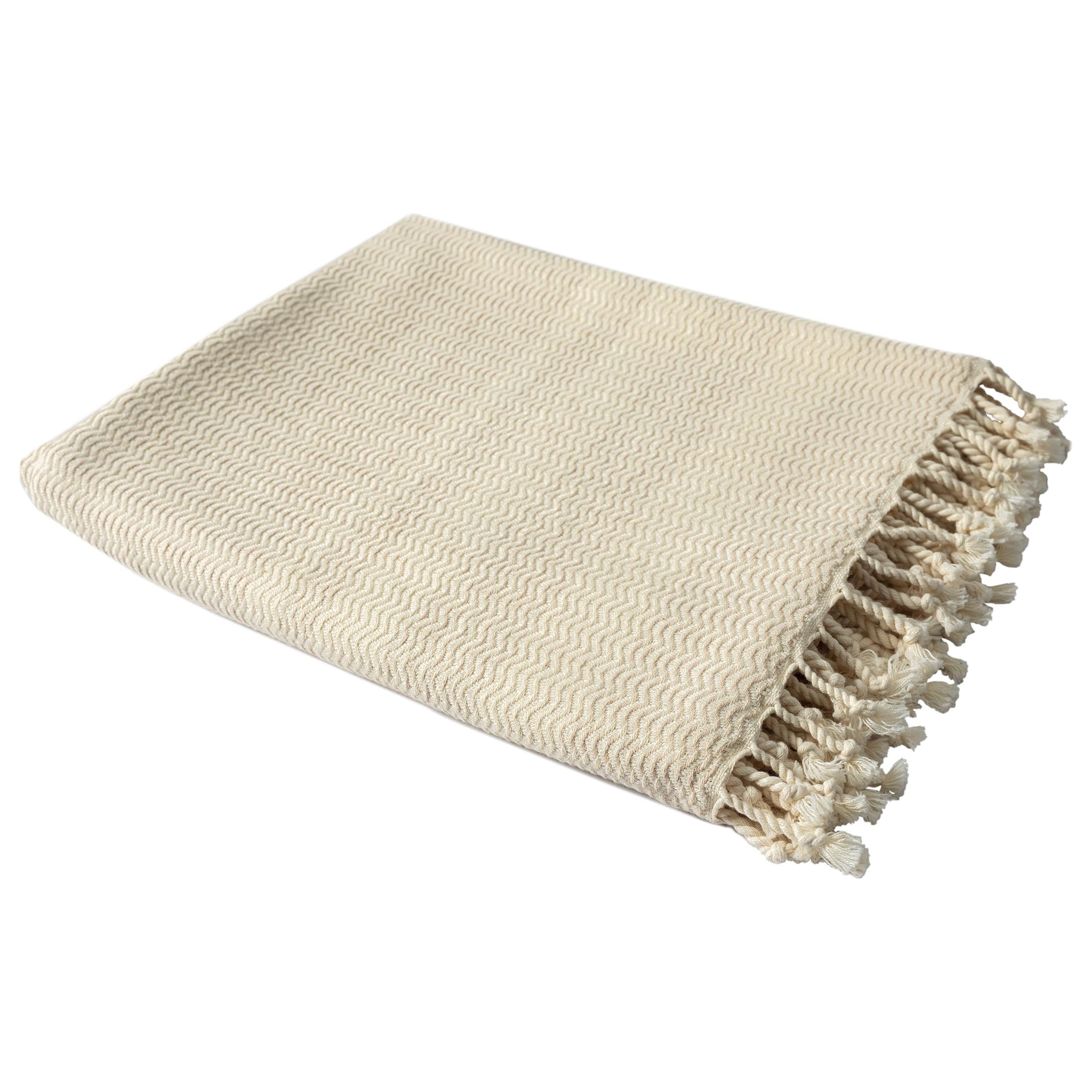 Beige and White Striped Organic Cotton Throw Blanket, 50" x 60"