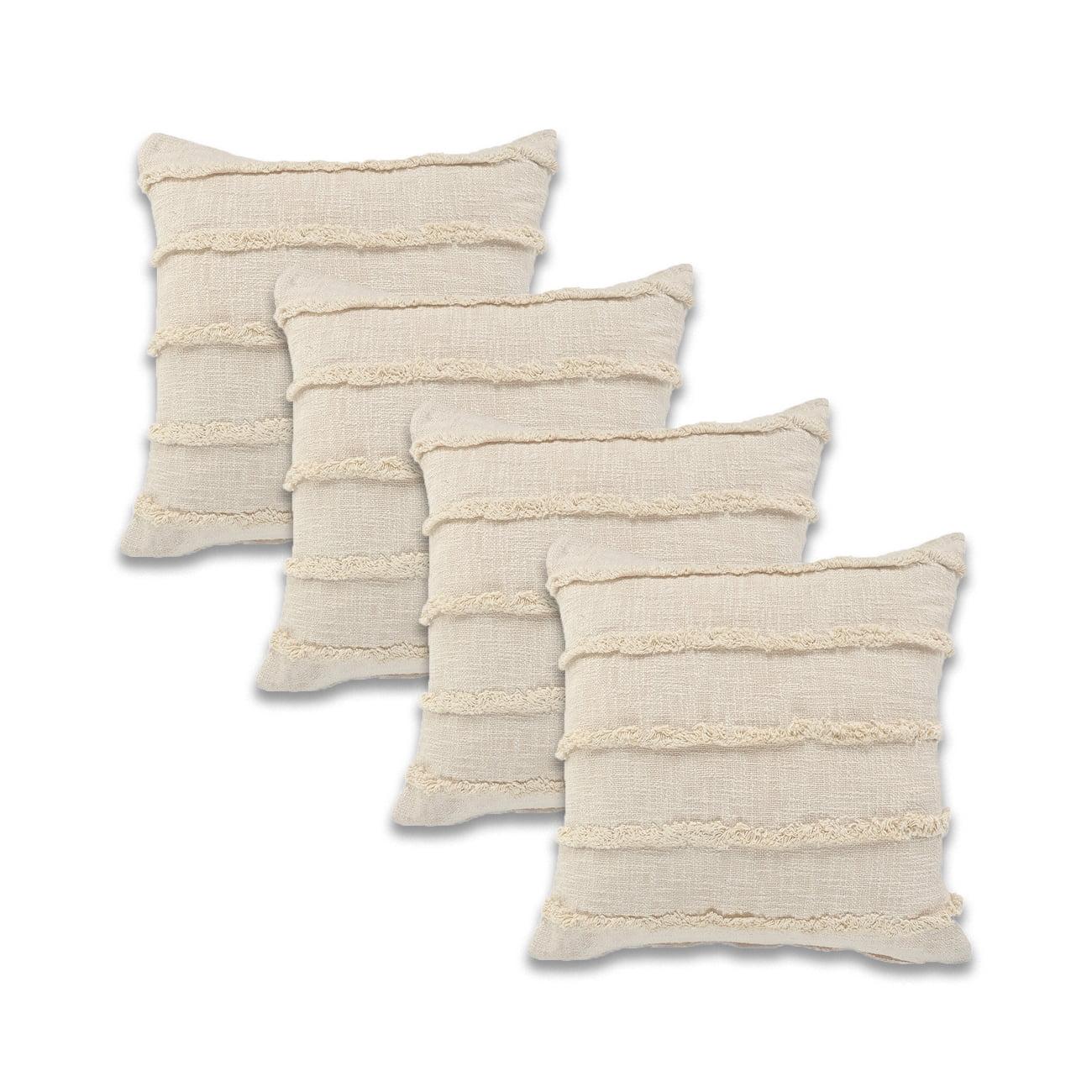 Beige Organic Cotton Square Pillow Cover Set of 4