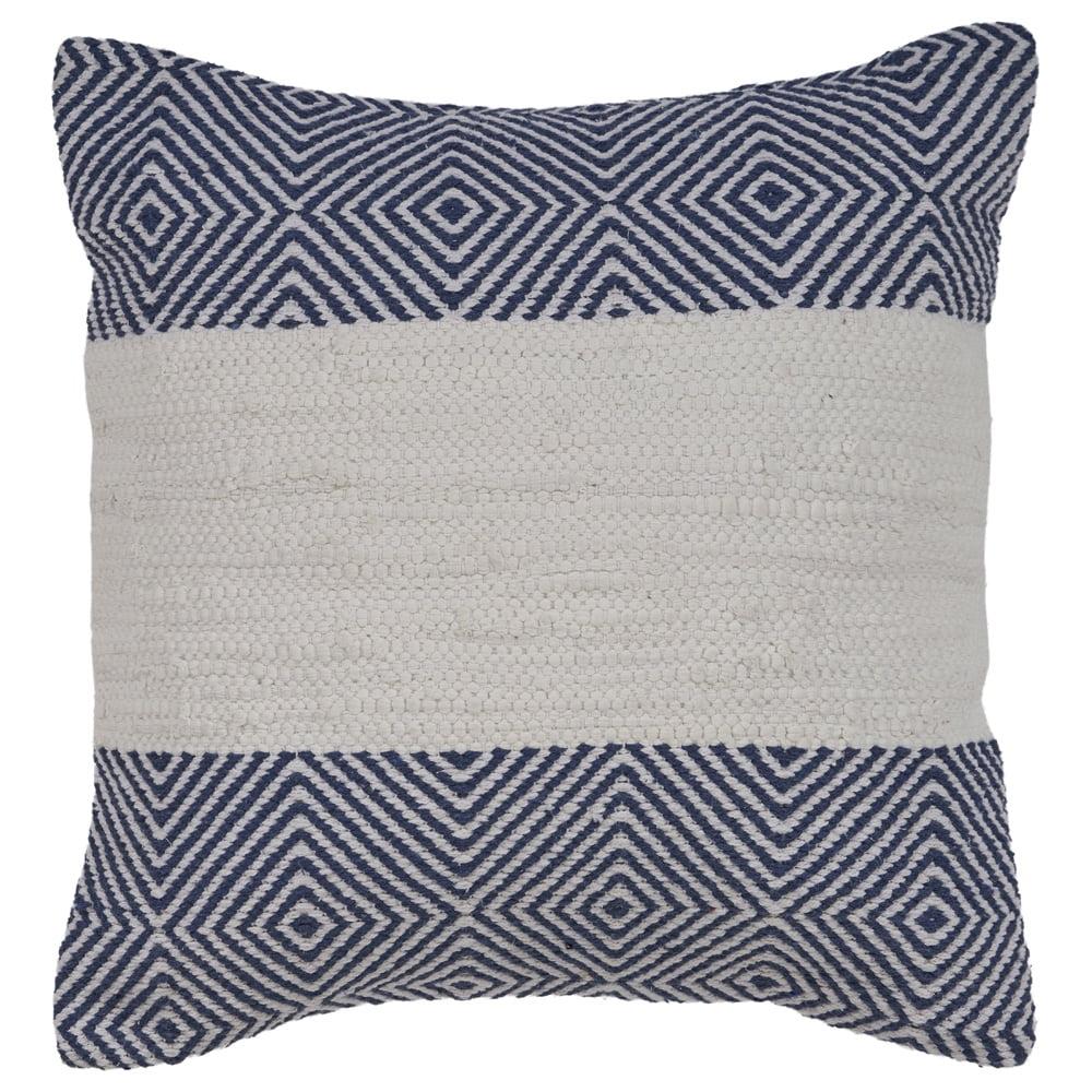 Ox Bay Blue Geometric White Striped Throw Pillow, 18" Square, Count per Pack 1