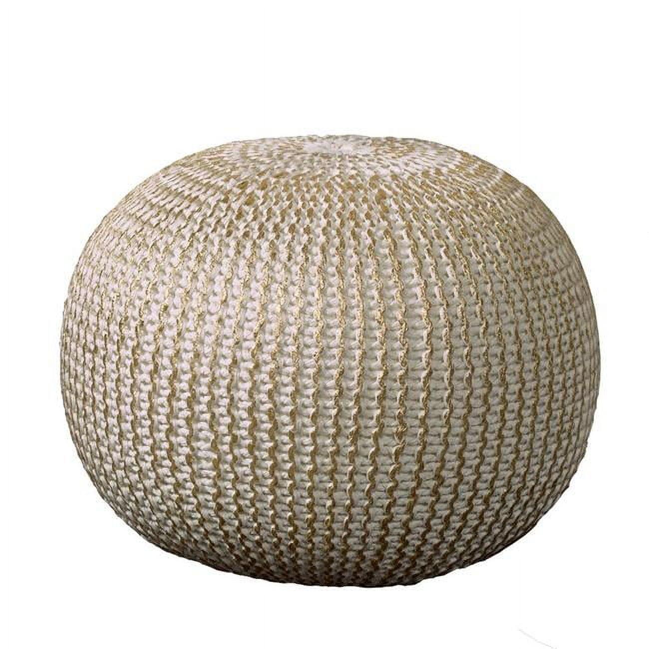 Ox Bay Caitlin Round Solid Print Hand Knitted Cotton Indoor Pouf, White