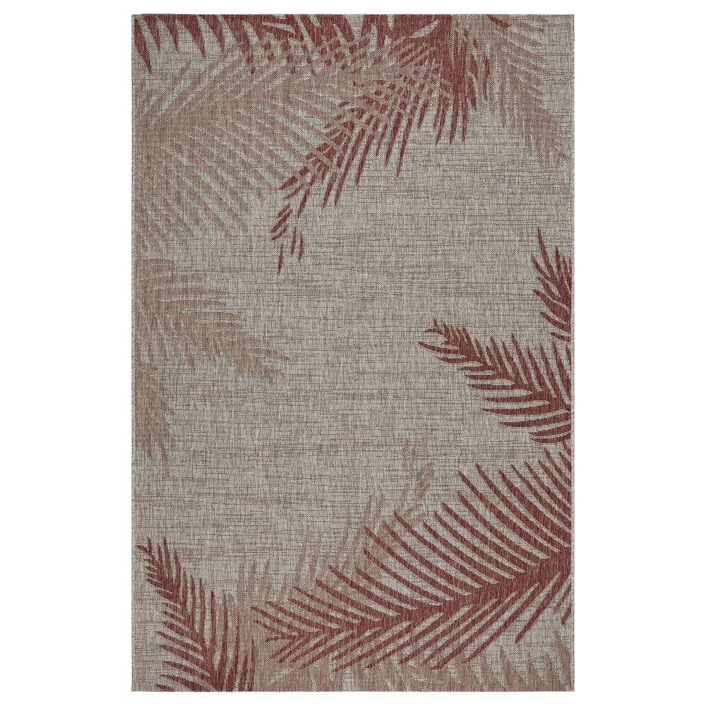 Coastal Charm Red & Beige Tropical Palms 5' x 7' Indoor/Outdoor Rug