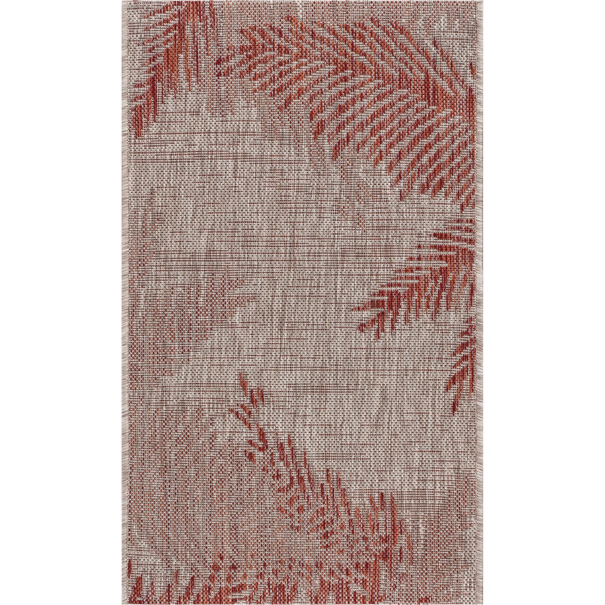 Red and Beige Tropical Palms Flat Woven Indoor/Outdoor Rug