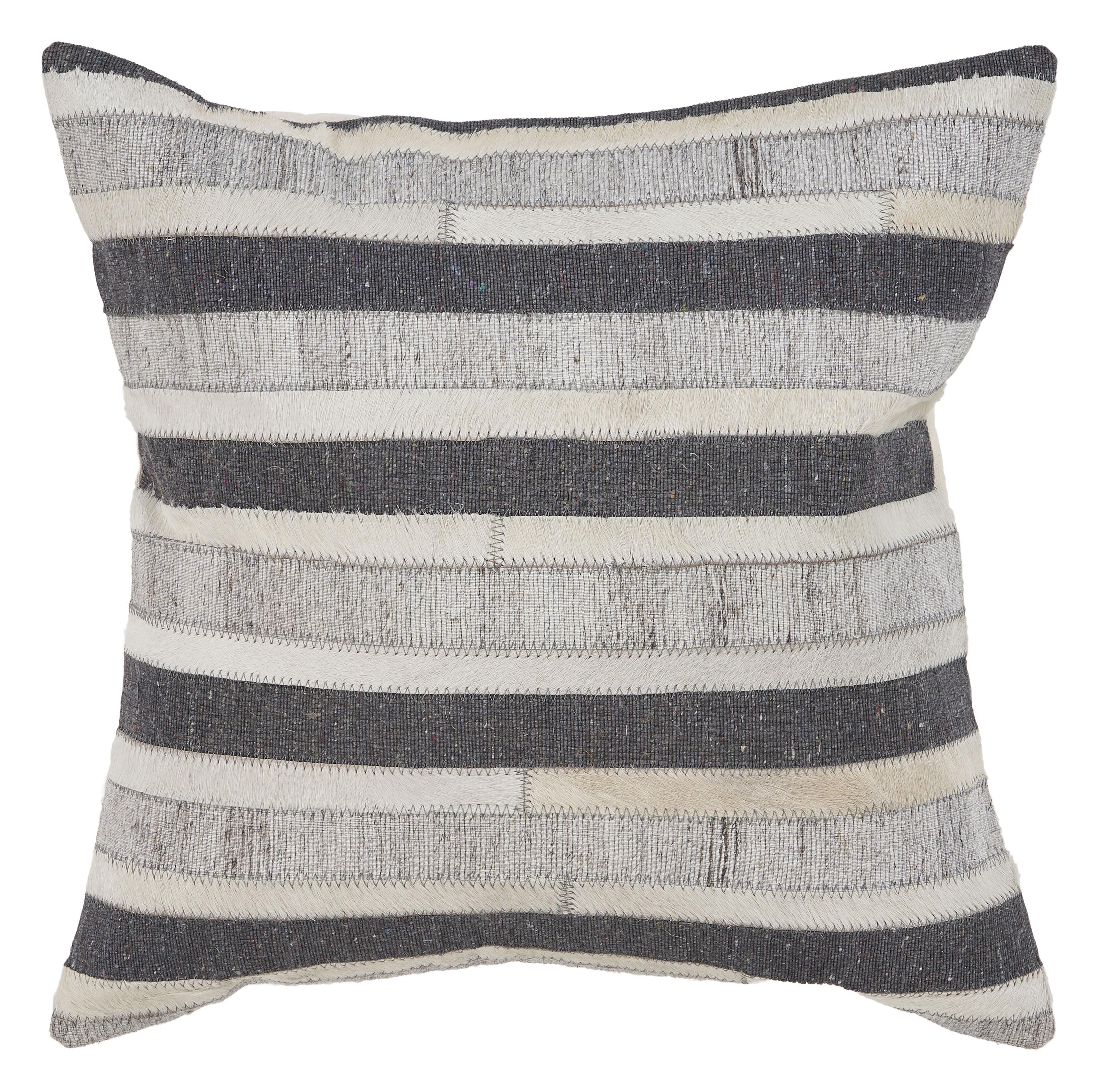 Charcoal and Beige Faux Leather Square Throw Pillow, 20"