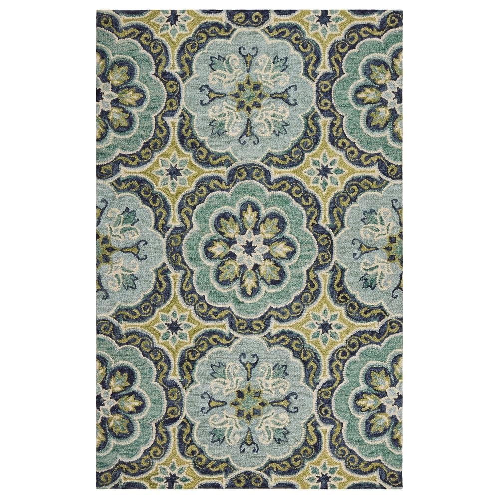 Hand-Tufted Floral Bliss Wool Area Rug, 5' x 7', Blue and Cream