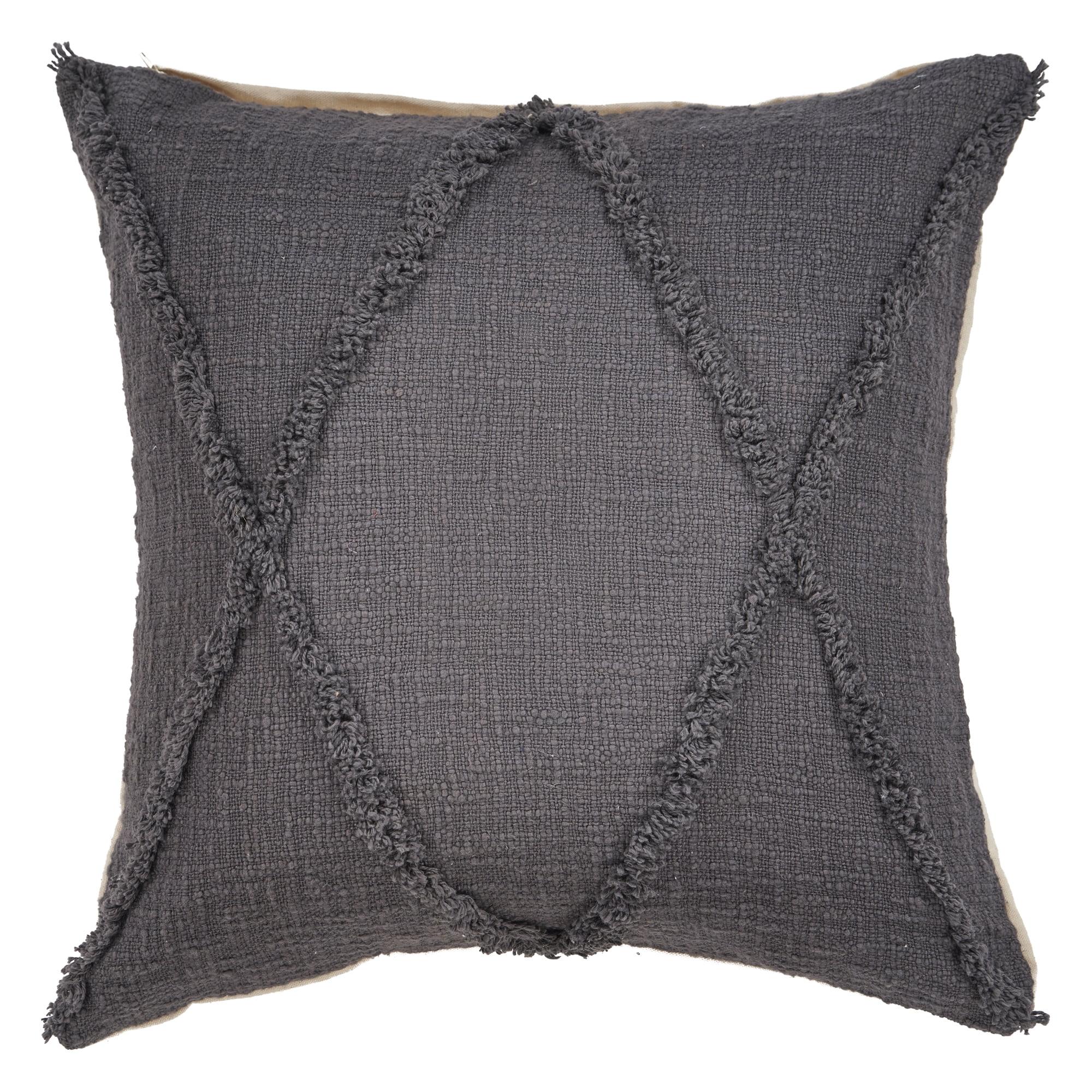 Ox Bay Sara 20" x 20" Gray Shag Diamond Cotton Adult Decorative Throw Pillow