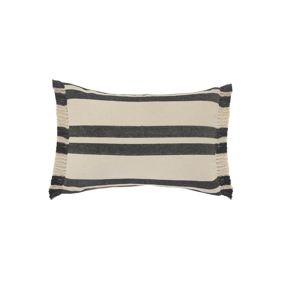 LR Home Gray Double Striped Lumbar Pillow with Fringe