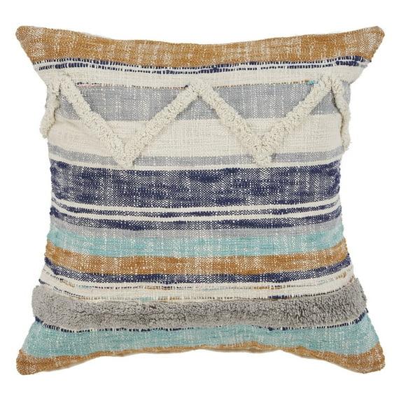 HomeRoots 18" X 18" Beige Blue And Gray Geometric Cotton Zippered Pillow