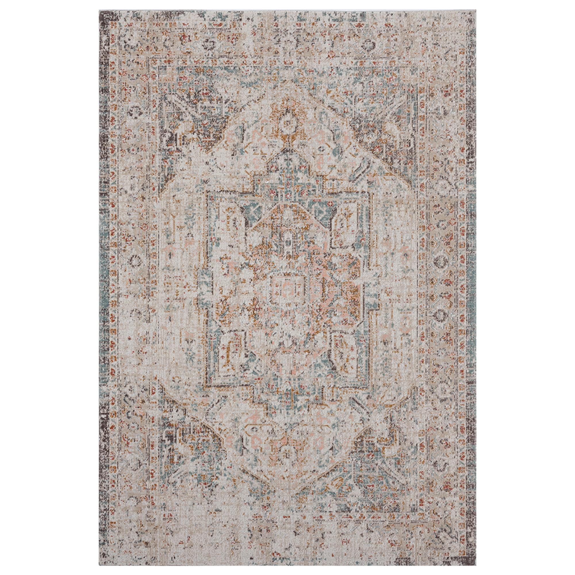 Faded Turkish Beige and Cream Synthetic Area Rug, 5' x 7'