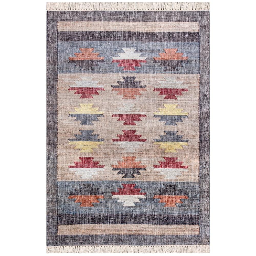 Blue Rectangular Flat Woven Cotton Synthetic Area Rug 2' x 3'