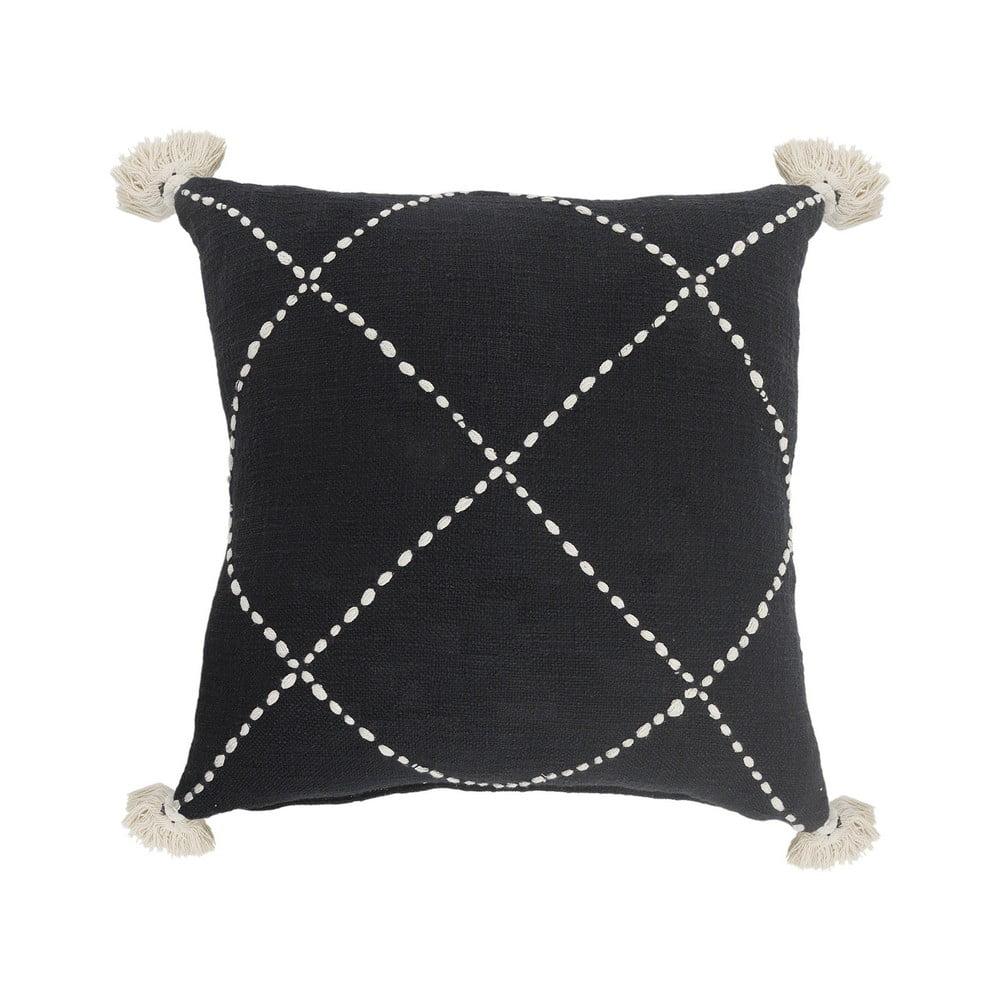 Geometric Black and White Embroidered Tassel Throw Pillow 20x20