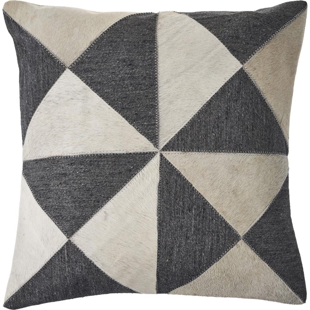 Charcoal and White Geometric Faux Leather Square Pillow, 20 in.