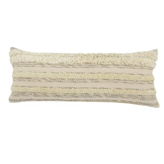 ZeaZu 14" X 36" Cream Gray And Gold 100% Cotton Striped Zippered Pillow