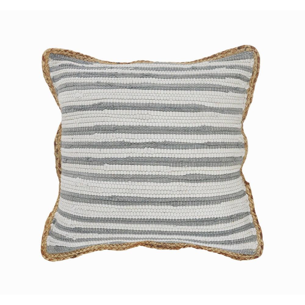 Gray and White Striped Cotton Jute Square Throw Pillow