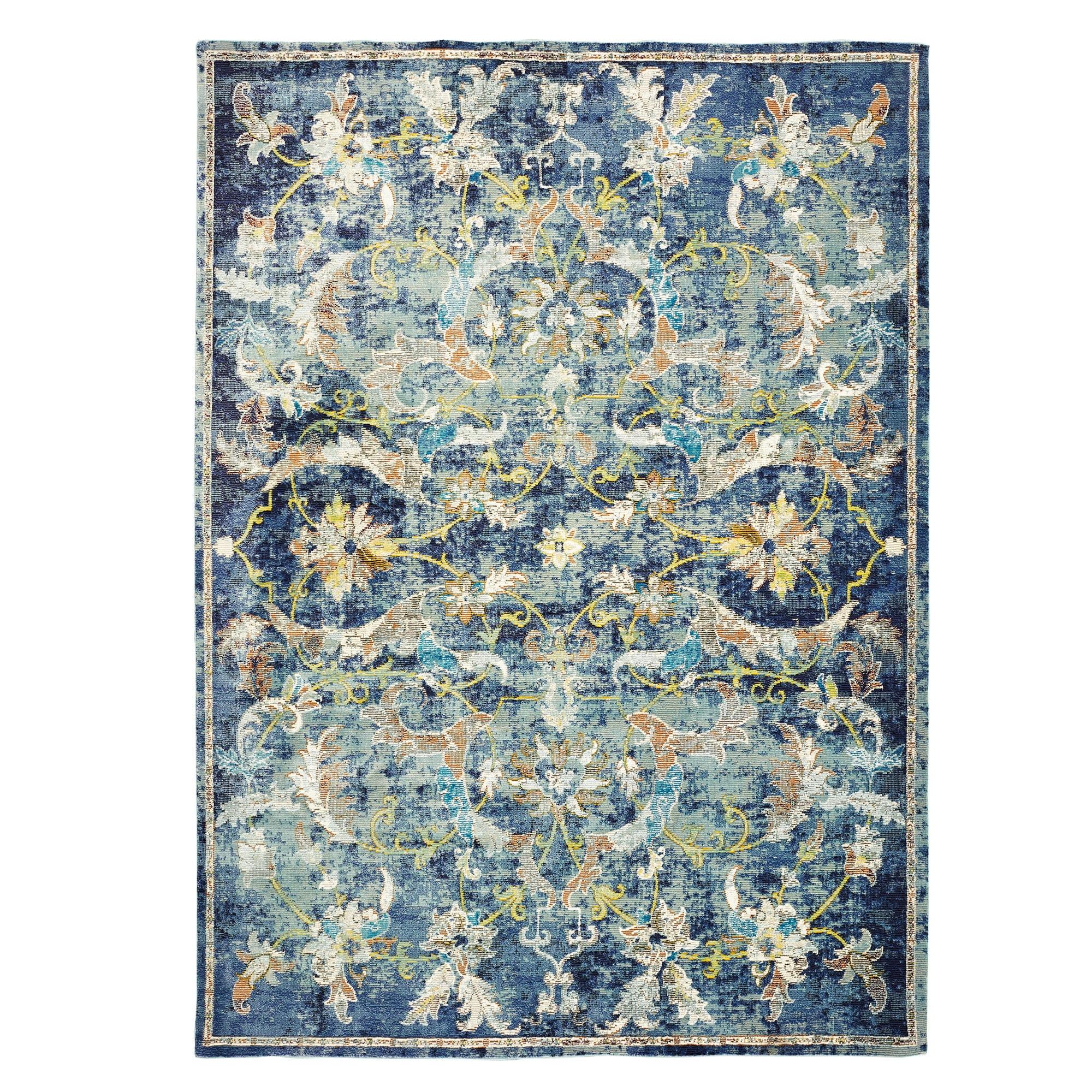 LR Home Ada 4' x 6' Navy Blue Floral Indoor Area Rug