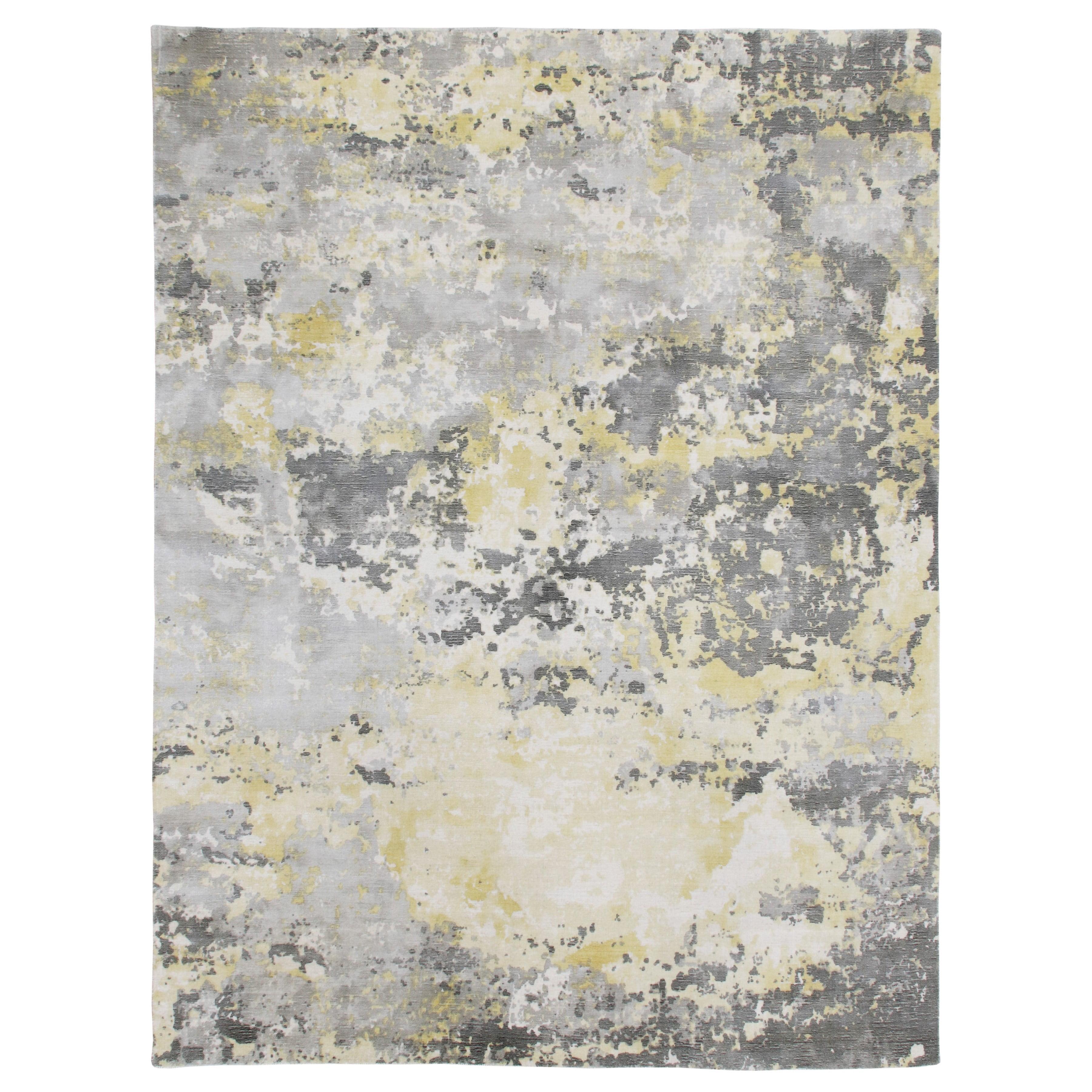 Handmade Rectangular Gray Abstract Wool Area Rug, 7'9" x 9'9"