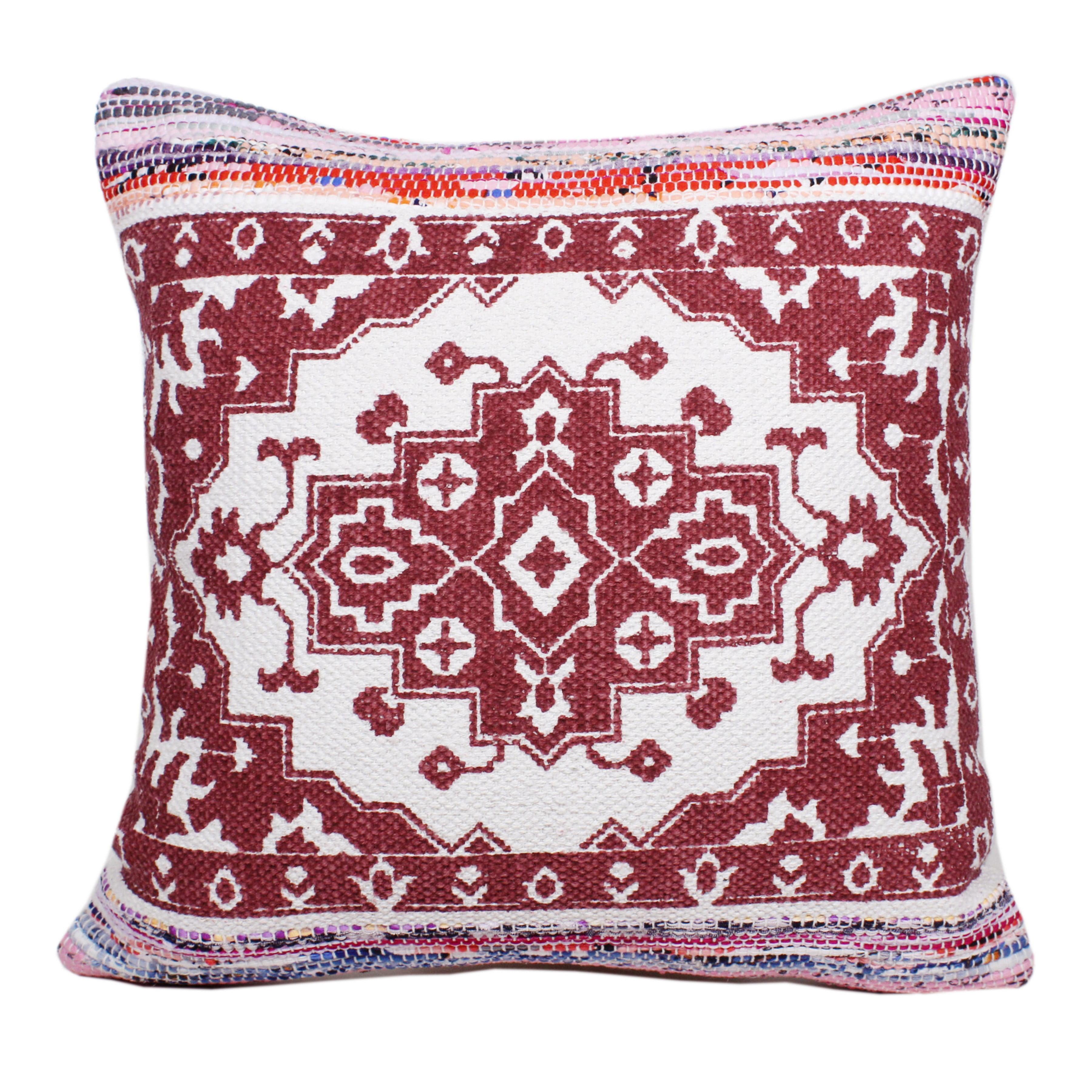 Boho Red and White Cotton Medallion Throw Pillow Set, 20"