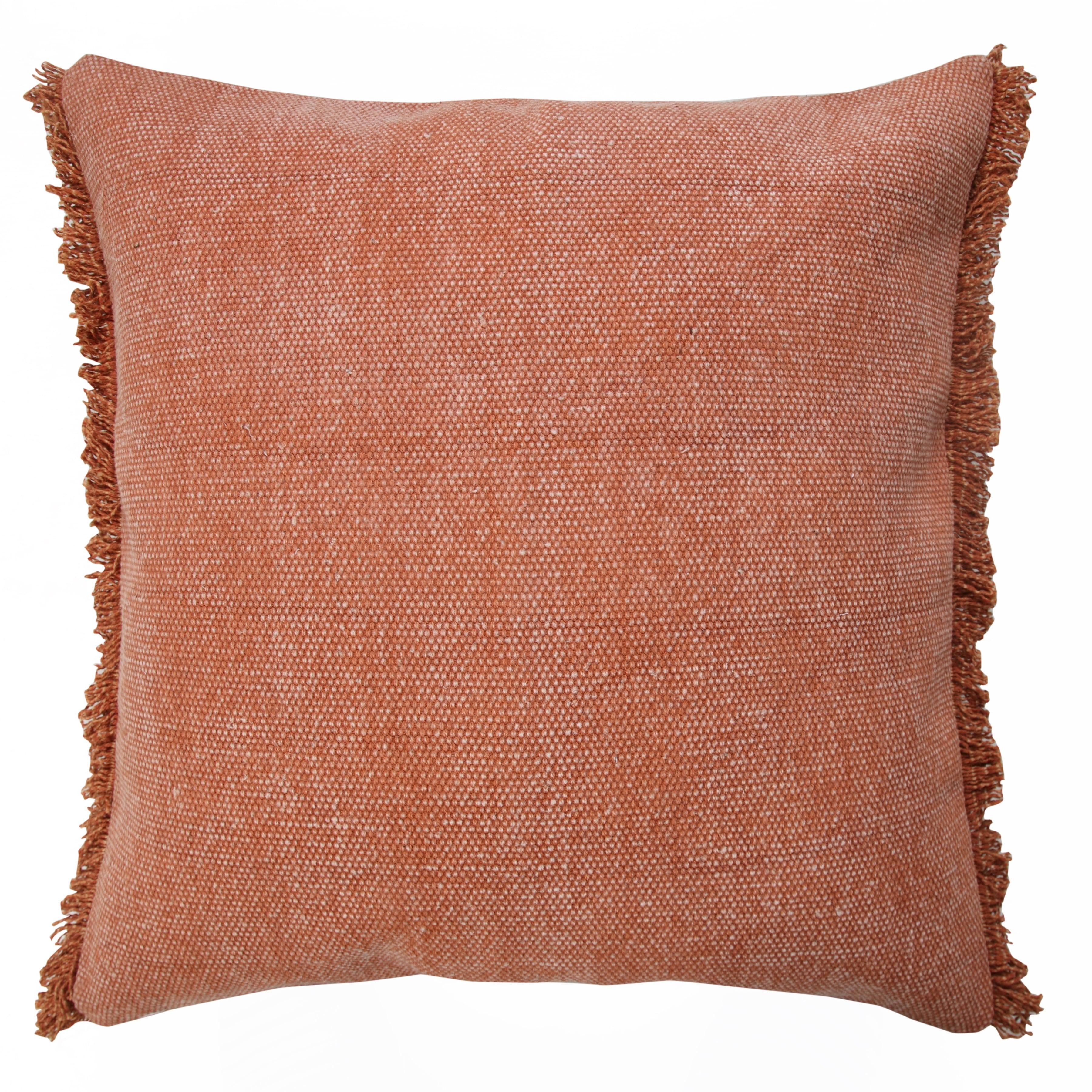 Adobe Brown Stonewash Cotton Fringe Throw Pillow