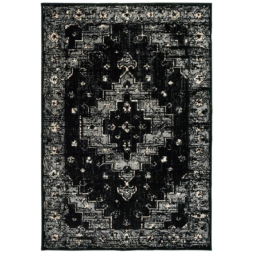 Infinity Black and Gray Oriental Synthetic Area Rug