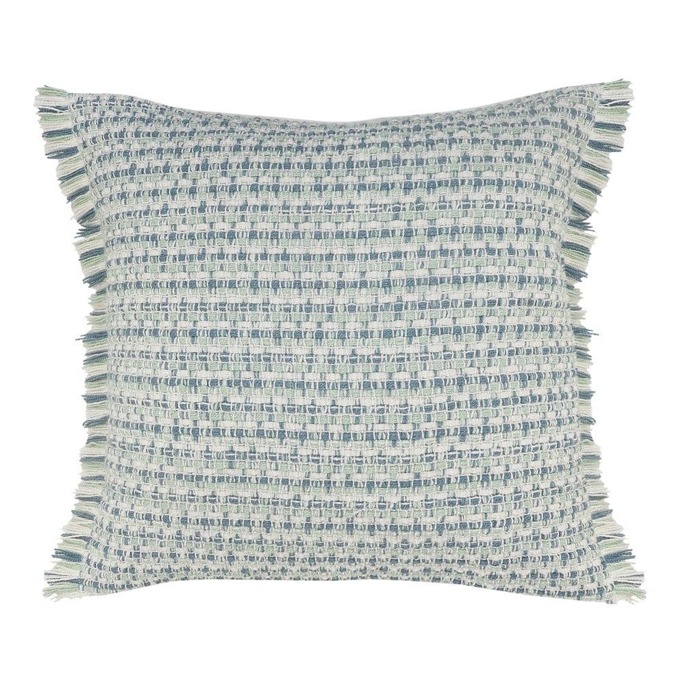 Coastal Fringed Blue and Green Polyester Square Pillow