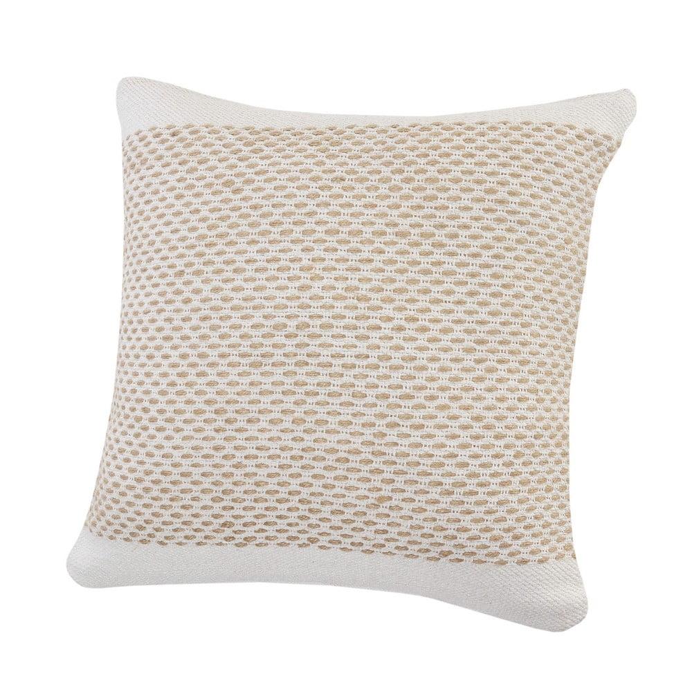 Ivory and Tan Jute Interwoven Square Throw Pillow