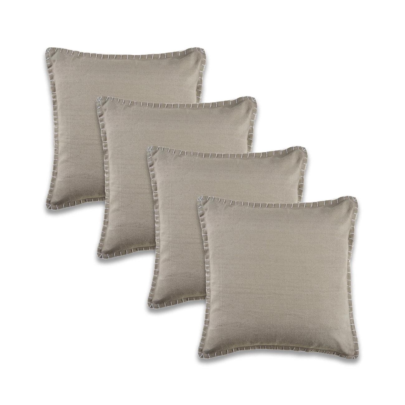 Ox Bay Wilma Set of 4 Gray Stitch Bordered 24" x 24" Cotton Adult Decorative Throw Pillows