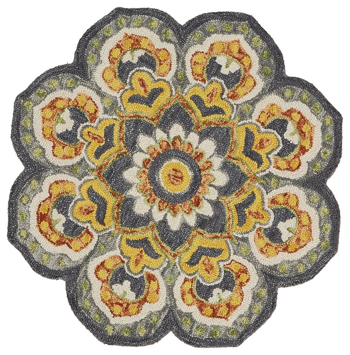 Gray Floral Medallion Hand-Tufted Wool Round Rug