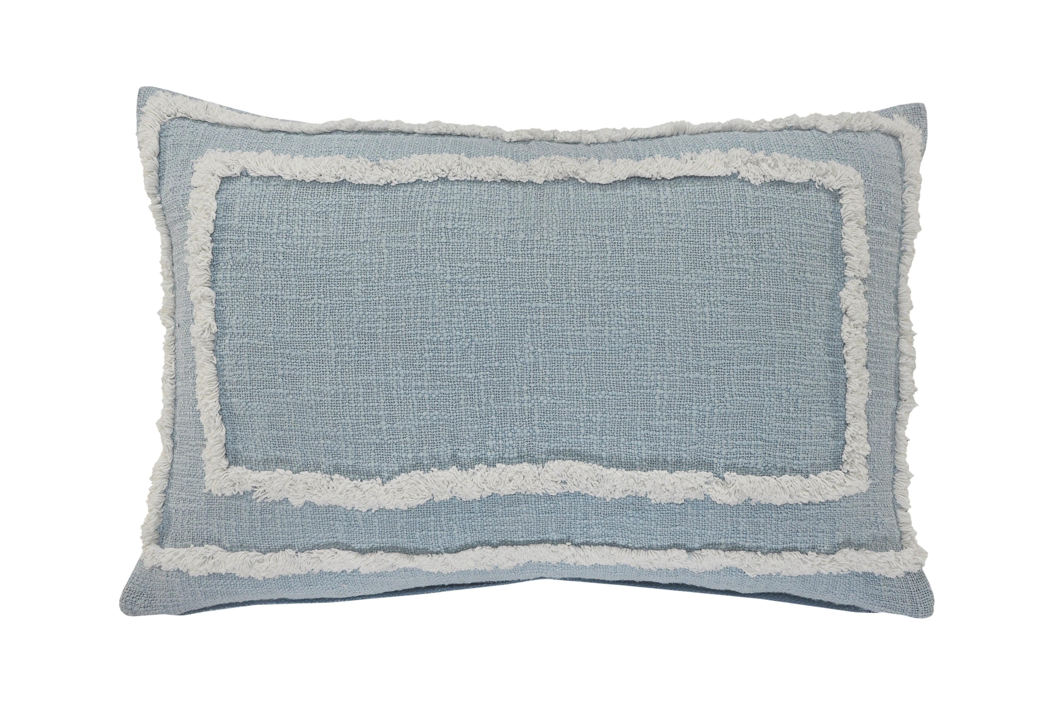 Modern Sky Blue and White Tufted Rectangular Throw Pillow, 16" x 24"