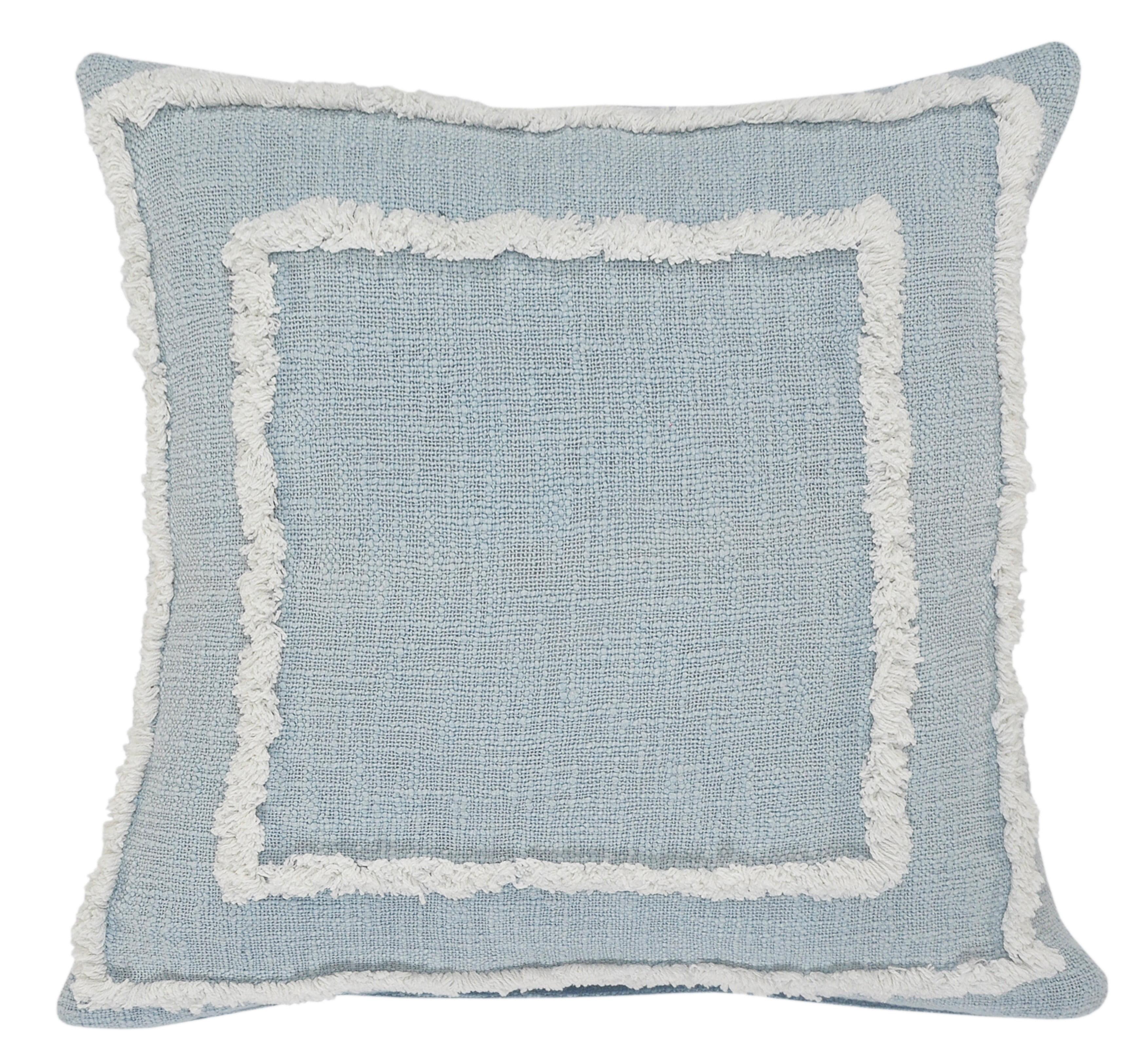 Sky Blue and White Tufted Square Throw Pillow, 20 in