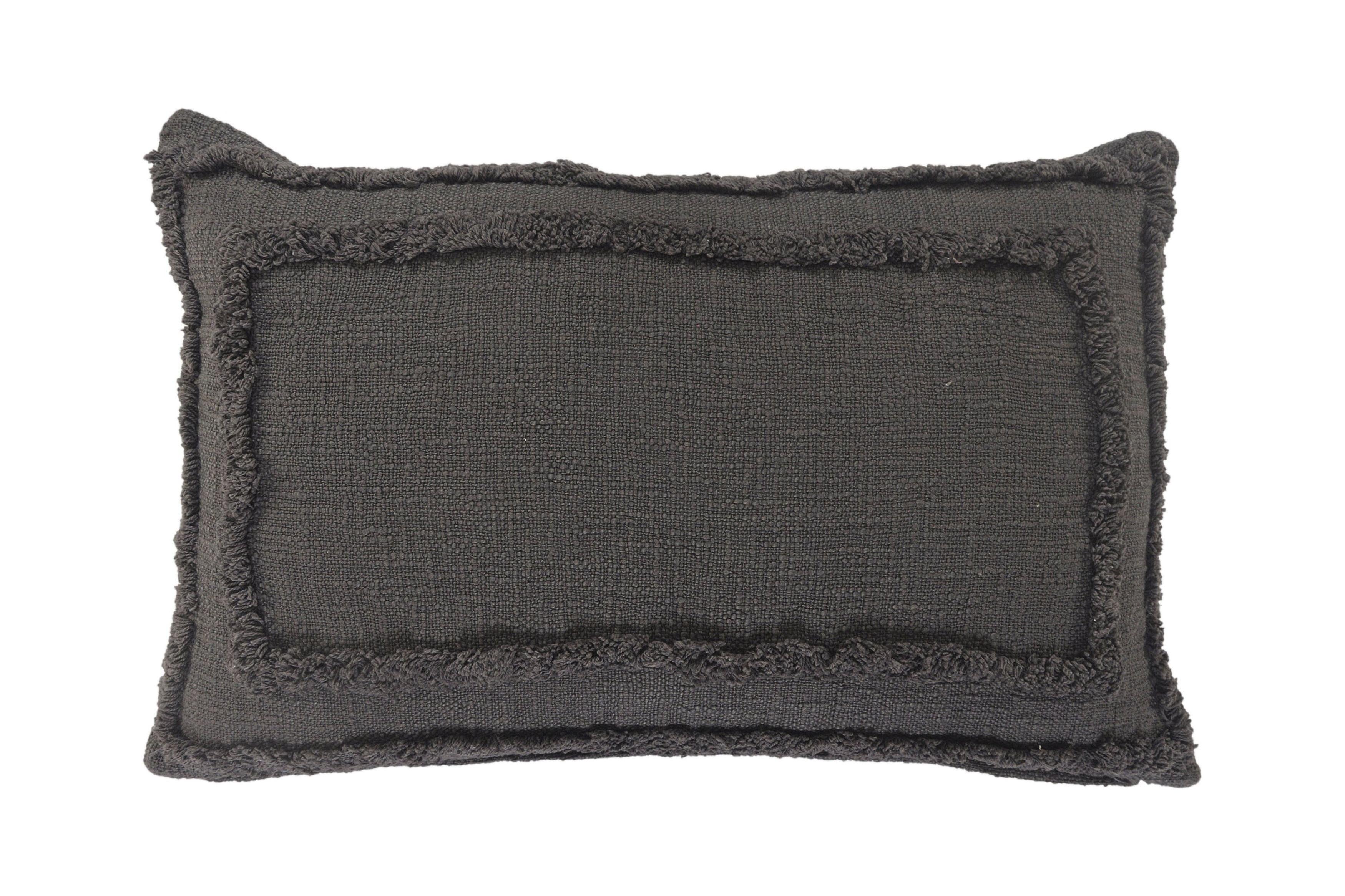 Modern Textured Tufted Lumbar Throw Pillow, 16" x 24", Deep Gray