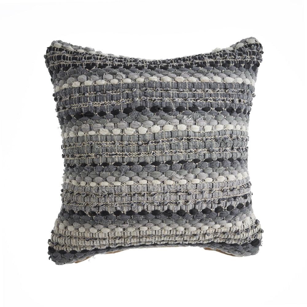 Grayscale Weave Eclectic 18" Square Cotton-Polyester Throw Pillow