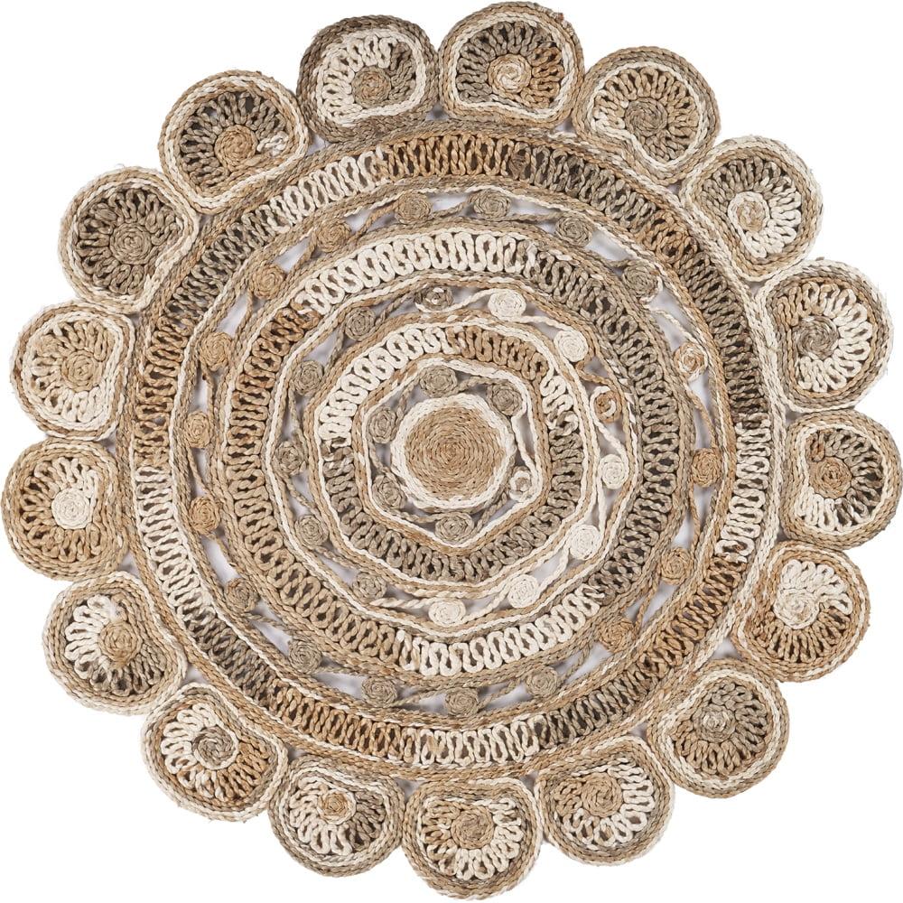 Natural Daisy Geometric Handmade Jute 7'6" Round Area Rug