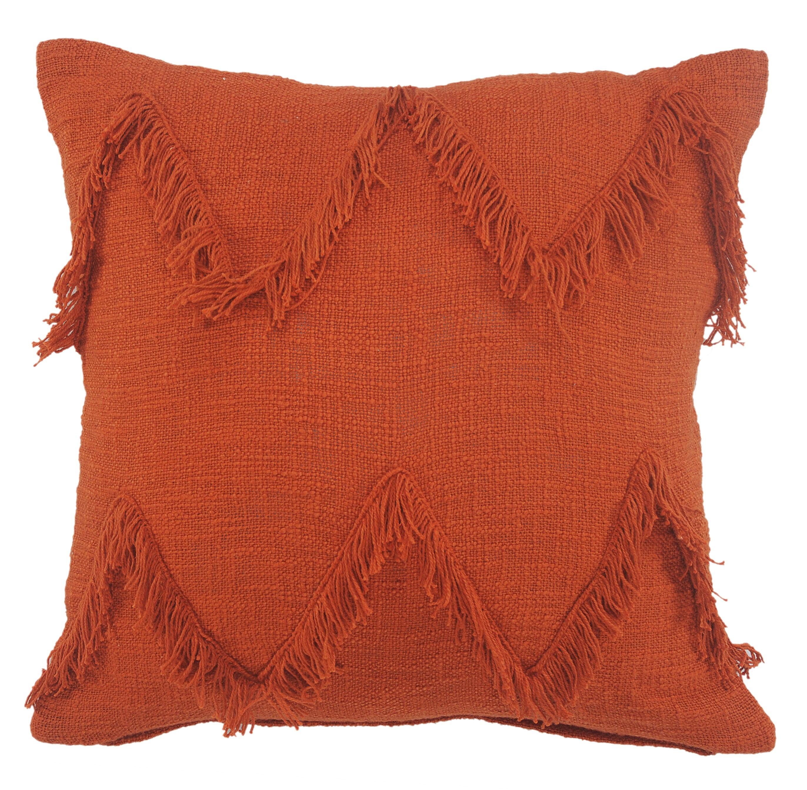 Ox Bay Solid Cinnamon Chevron Shag Throw Pillow, 20" x 20", Red, Orange