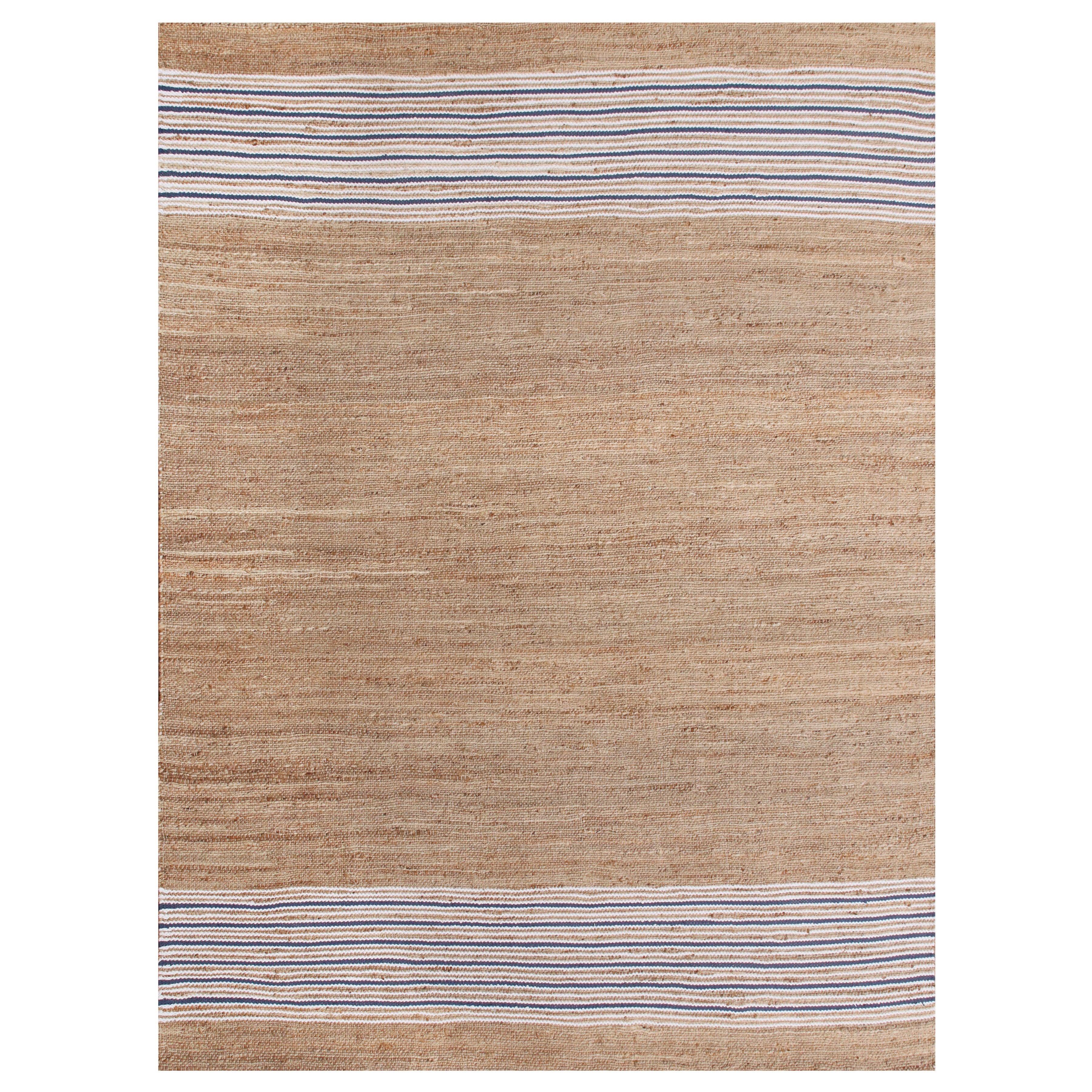 Coastal Stripe Hand-Woven Cotton Area Rug, 5' x 7', Blue