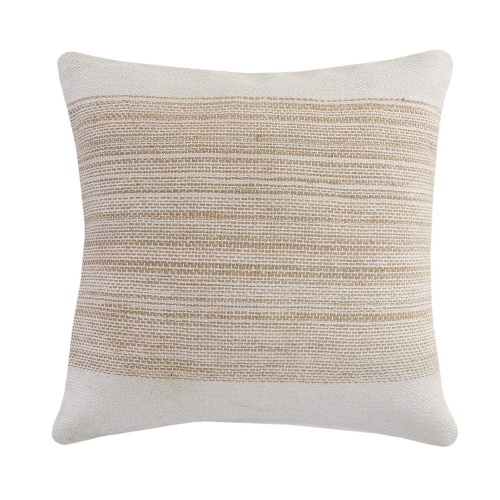 Ox Bay Striped Ivory / Tan 20 in. x 20 in. Jute Bordered Throw Pillow