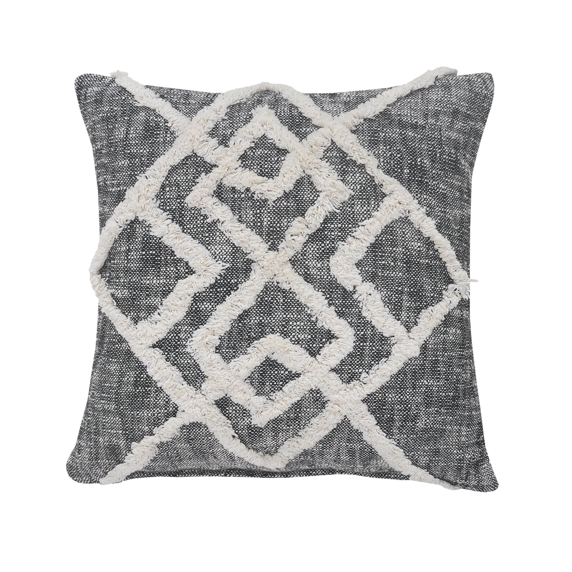 Black and Cream Tufted Geometric Diamond Square Throw Pillow, 20"