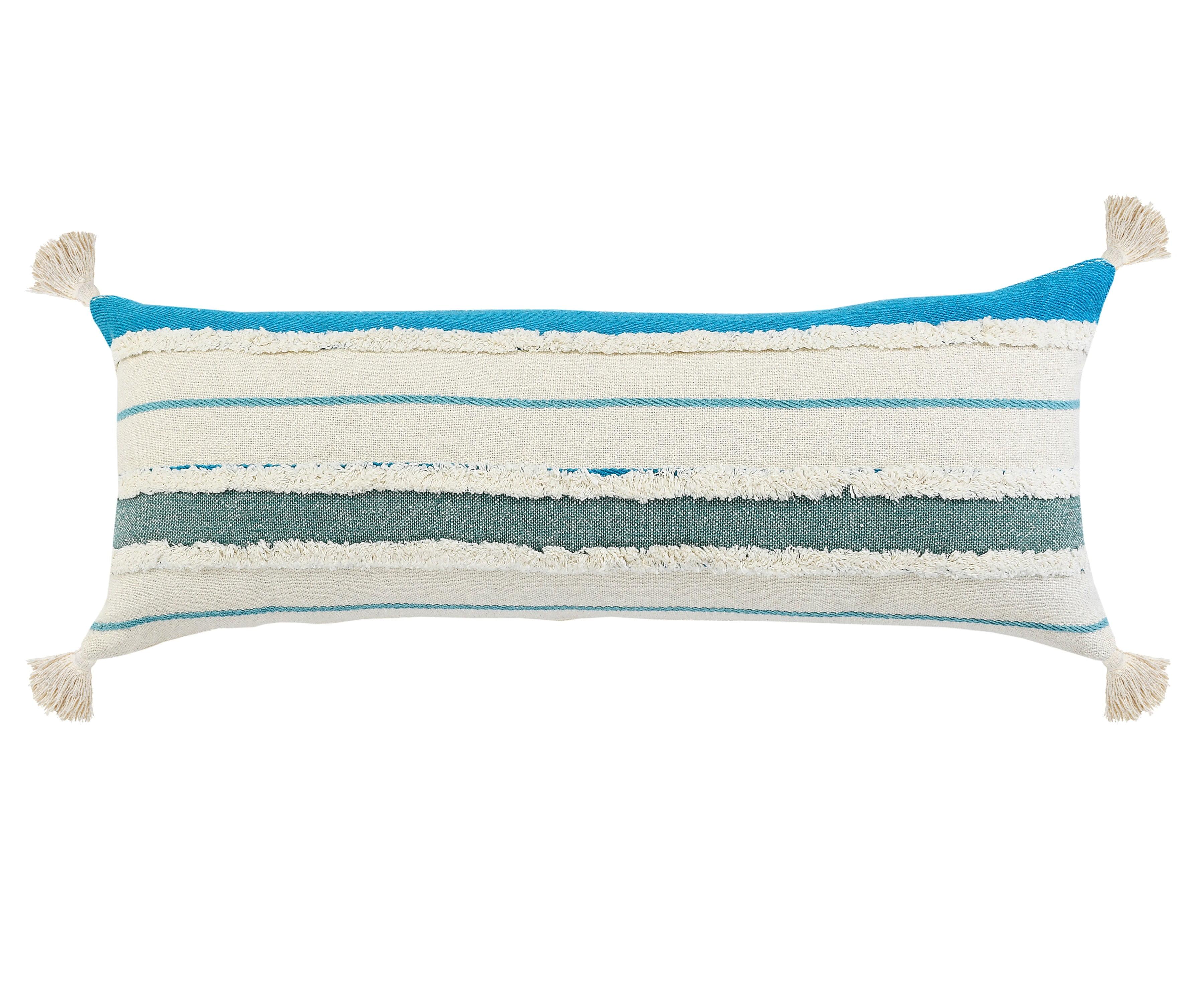 Ox Bay Turquoise Quarry Striped Lumbar Throw Pillow, Blue / White, 14" x 36" Rectangle