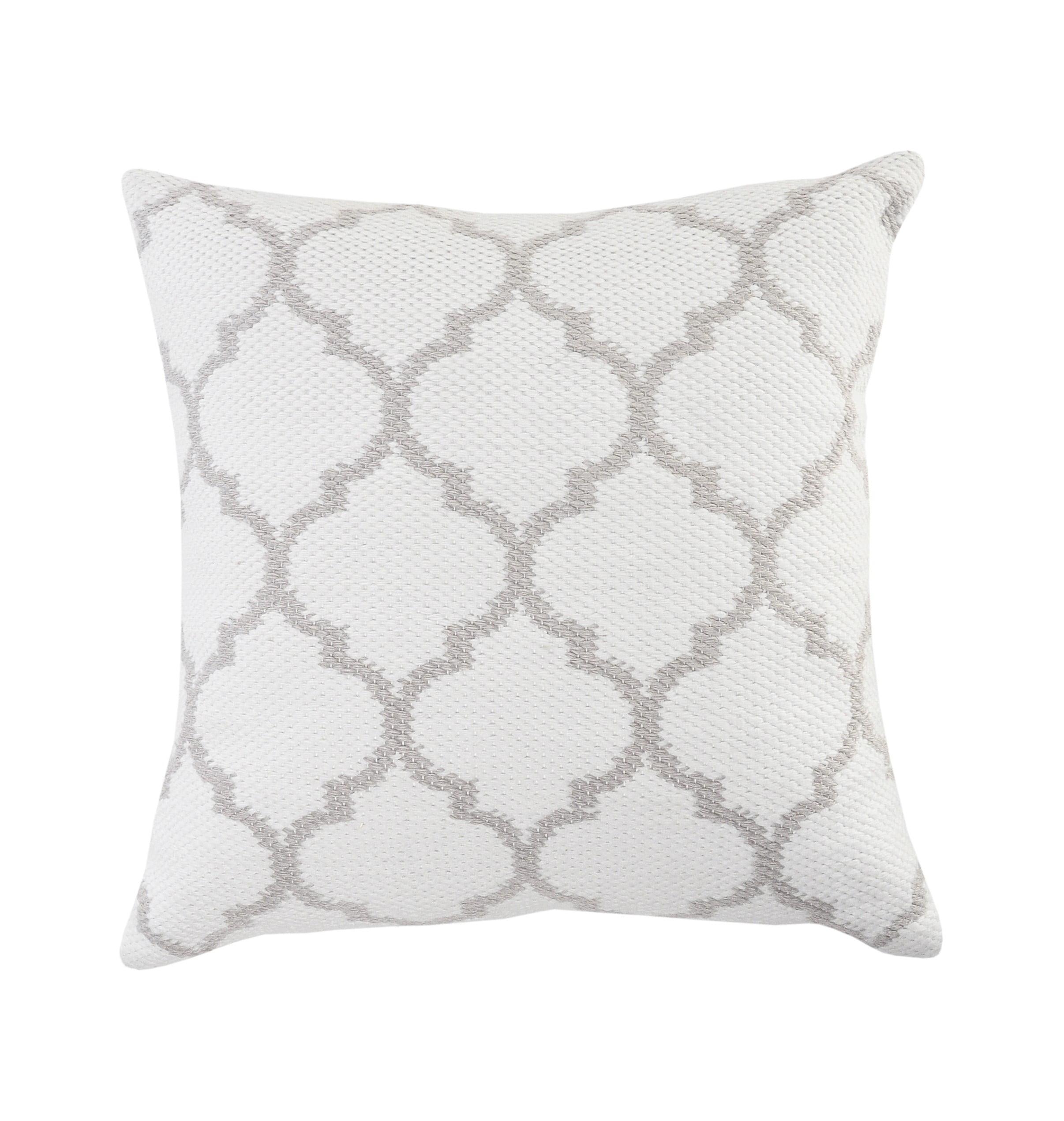 White and Taupe Gray Geometric Square Throw Pillow, 20" x 20"