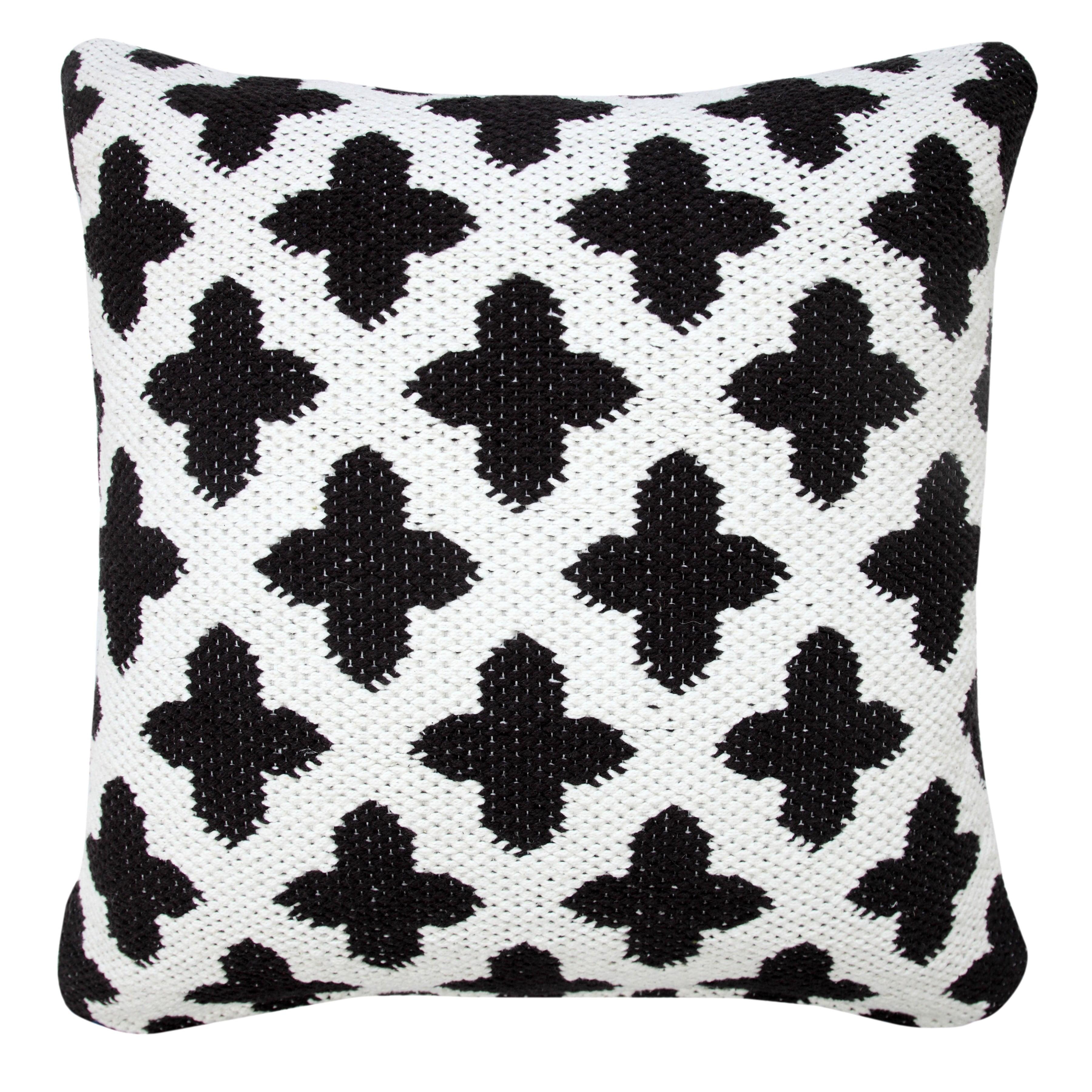 Sevita 20" Square White and Black Woven Geometric Throw Pillow